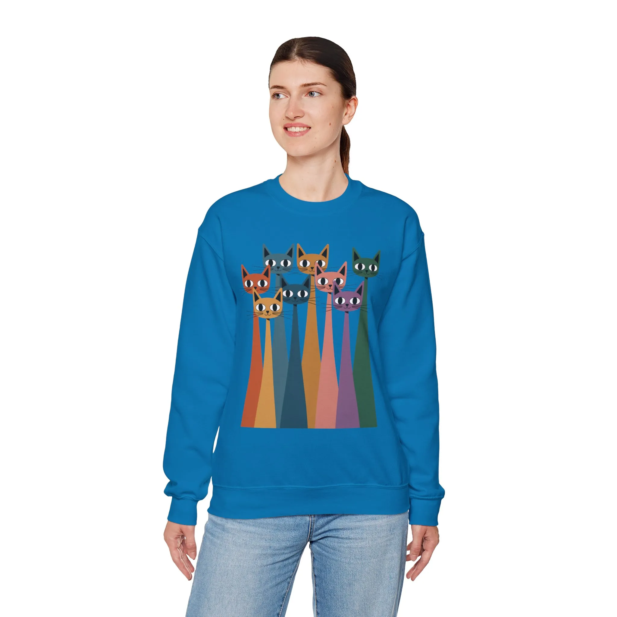 Colorful Cat Sweatshirt, Cozy Crewneck, Cat Lover Gift, Womens Sweatshirt, Cute Animal Apparel, Fun Gift for Cat Owners - Image 24