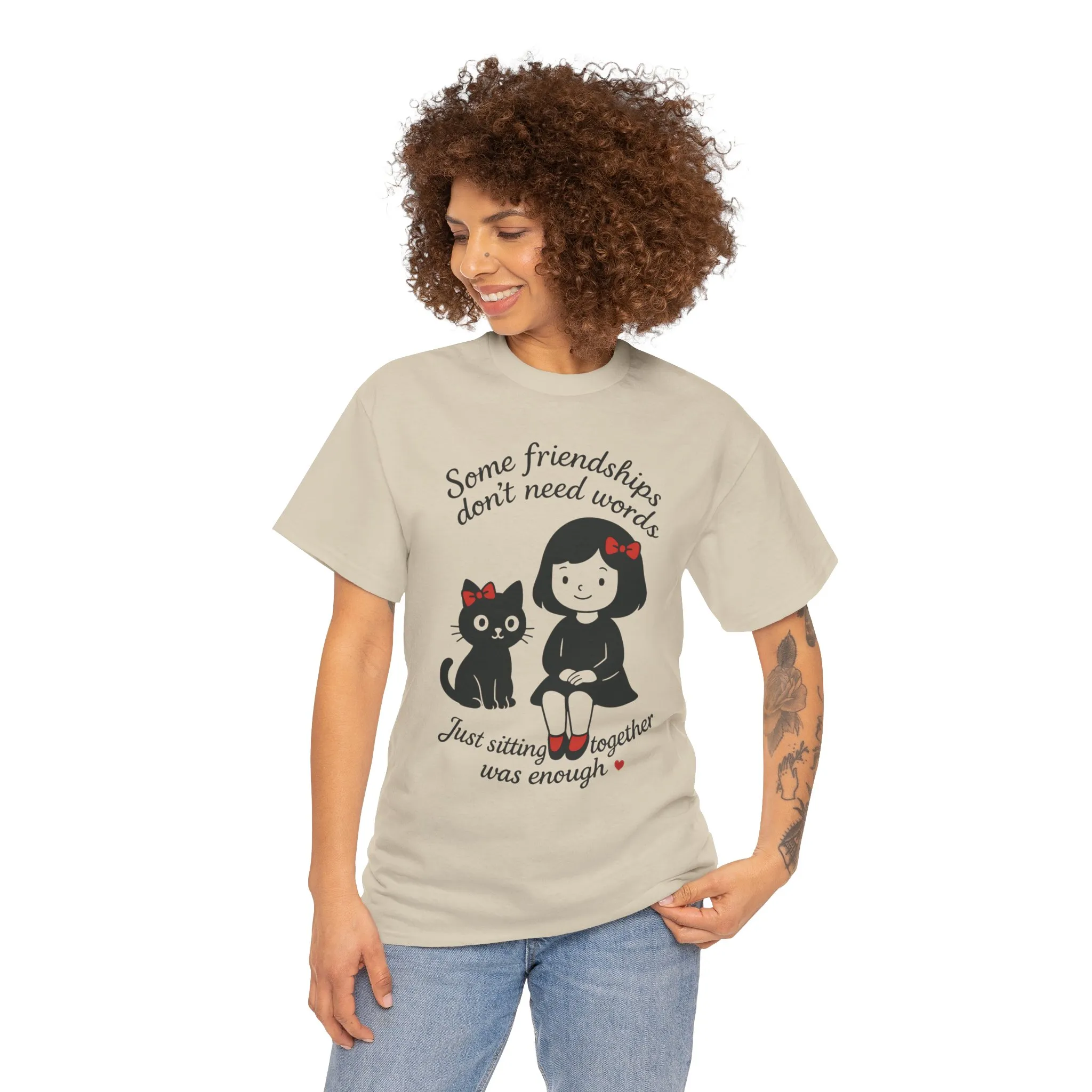 Cute Cat & Girl Graphic Tee, Playful Gift for Cat Lovers, Cat and Girl Design, Gift for Cat Owners, Women's Cotton T-Shirt - Image 11