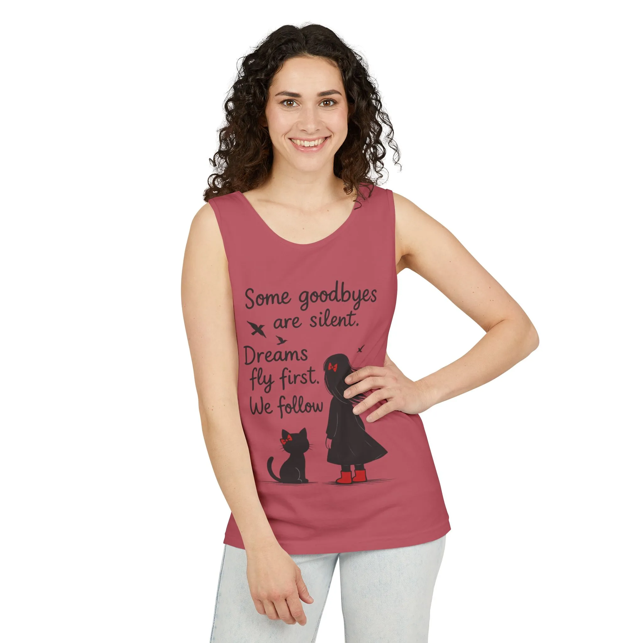 Minimalist Tank Top, Womens Tank, Girl & Cat Art Print, Emotional Lightweight Summer Shirt, Inspirational Apparel, Cat Lover Gift - Image 48