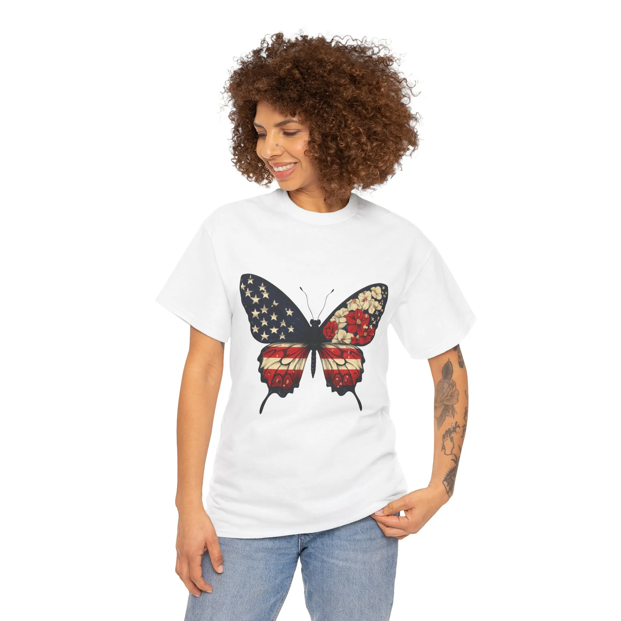 Patriotic Butterfly Tee, Unisex T-Shirt, American Flag Shirt, Nature Lover Gift, July 4th Apparel, USA Pride Clothing, Womens Patriotic Tee - Image 4