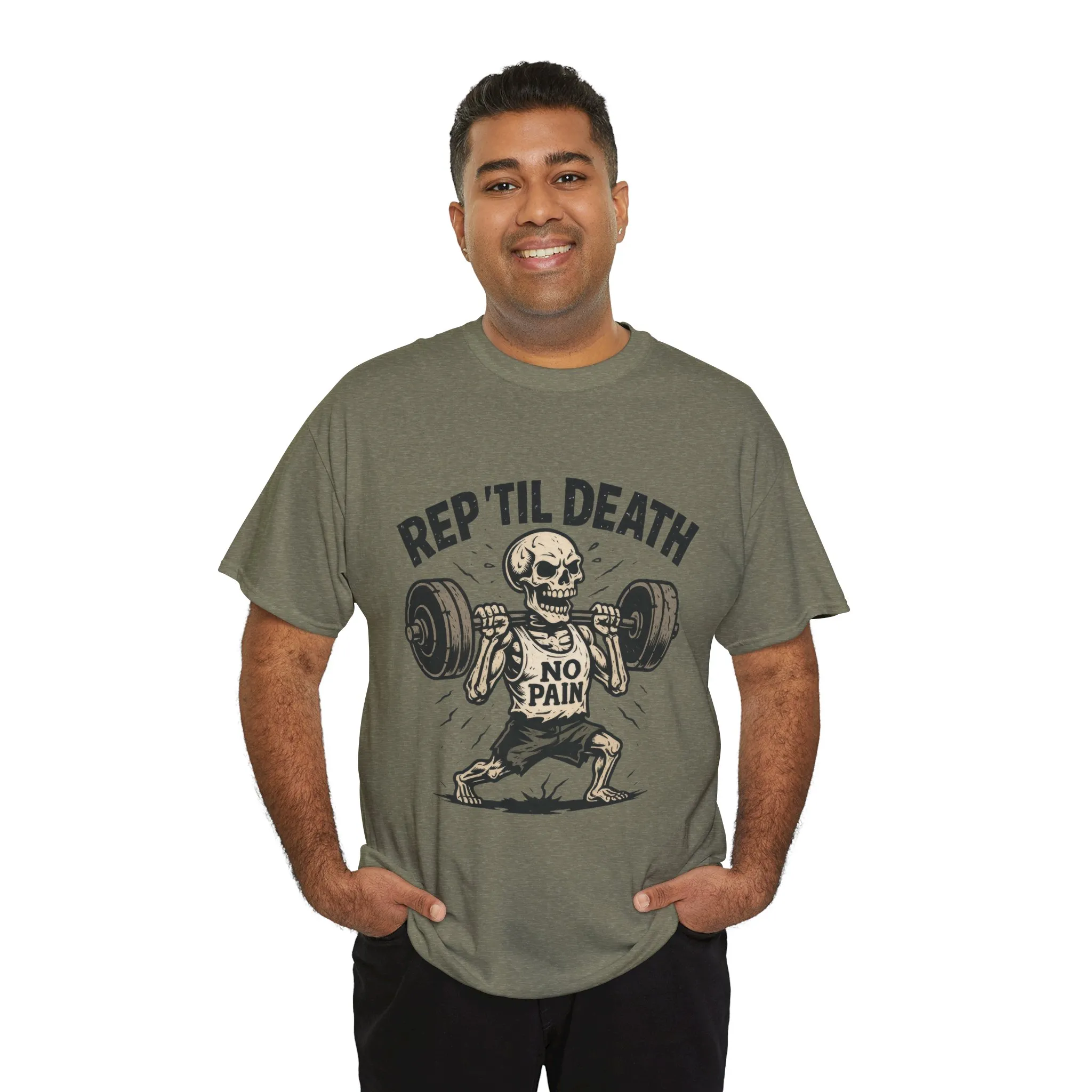 Mens Hardcore Fitness Shirt, No Pain Skeleton Workout Tee, Shirt for Fitness Lovers, Humor Gift for Bodybuilders, Rep Til Death Workout Tee - Image 11