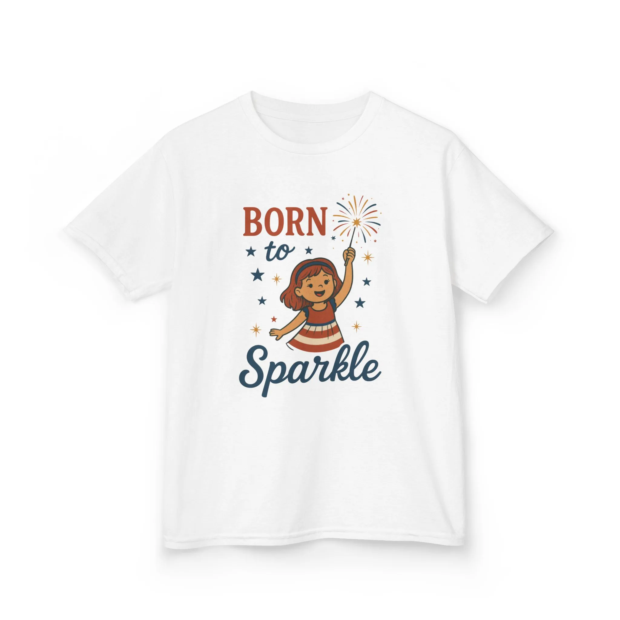 4th of July Shirt for Girls, Born to Sparkle Tee For Kids, Patriotic Fireworks Youth T-Shirt, Independence Day Outfit for Tween Girls - Image 3