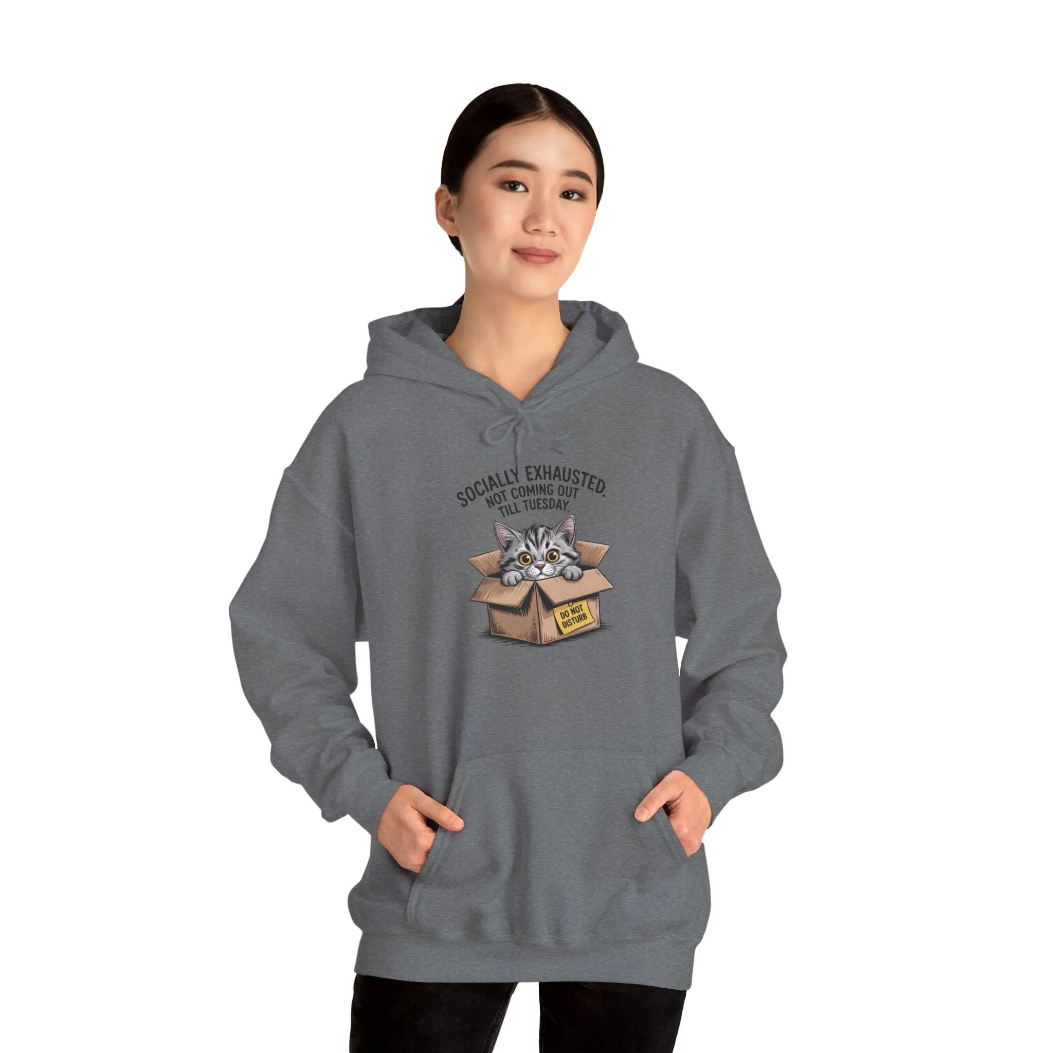 Socially Exhausted Cat Hoodie - Cozy Sweatshirt for Cat Lovers, Funny Gift, Casual Wear, Unique Animal Apparel, Perfect for Relaxing Days - Image 7