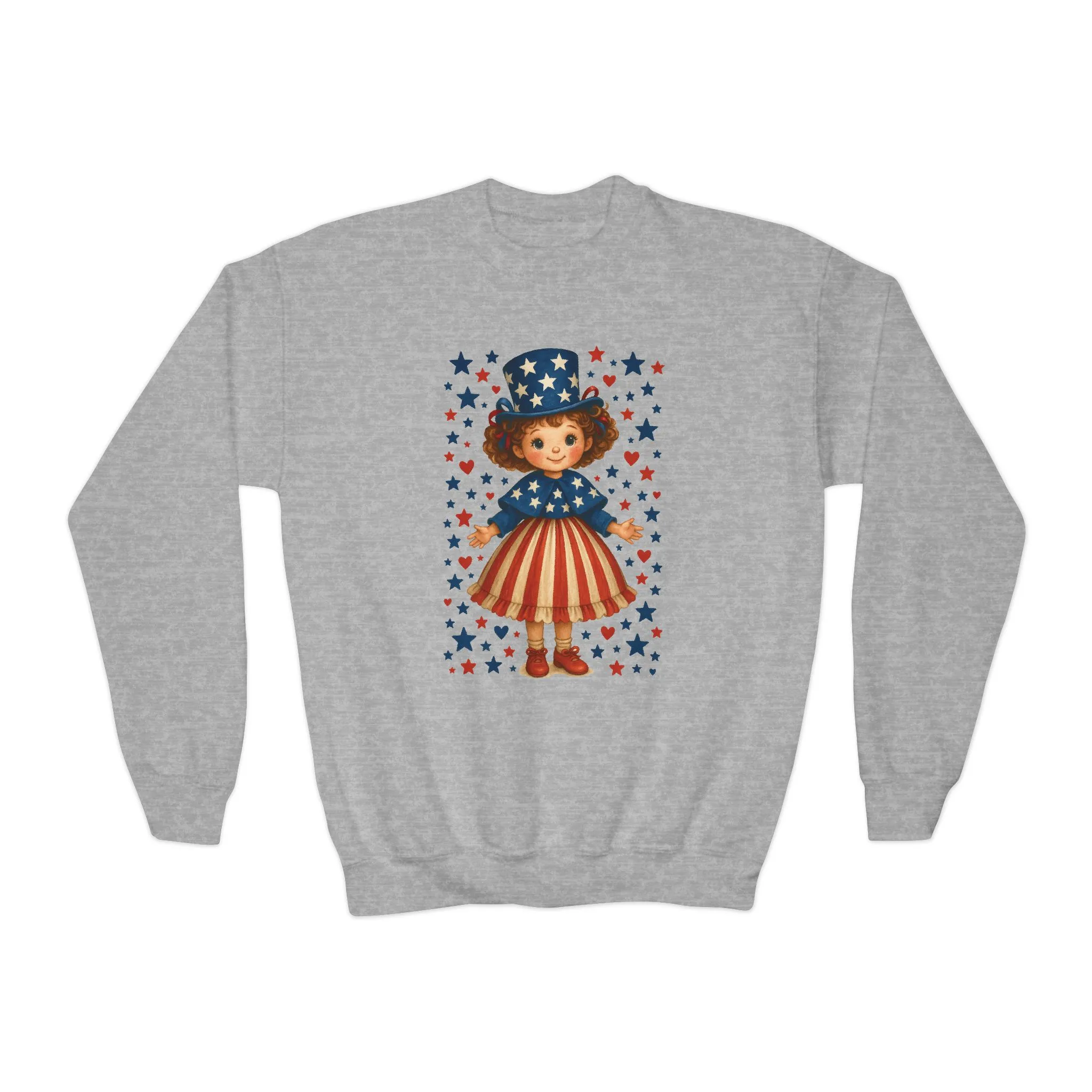 Youth Patriotic Crewneck Sweatshirt, Kids American Flag Sweatshirt, 4th of July, Independence Day Gift, Stars and Stripes - Image 3