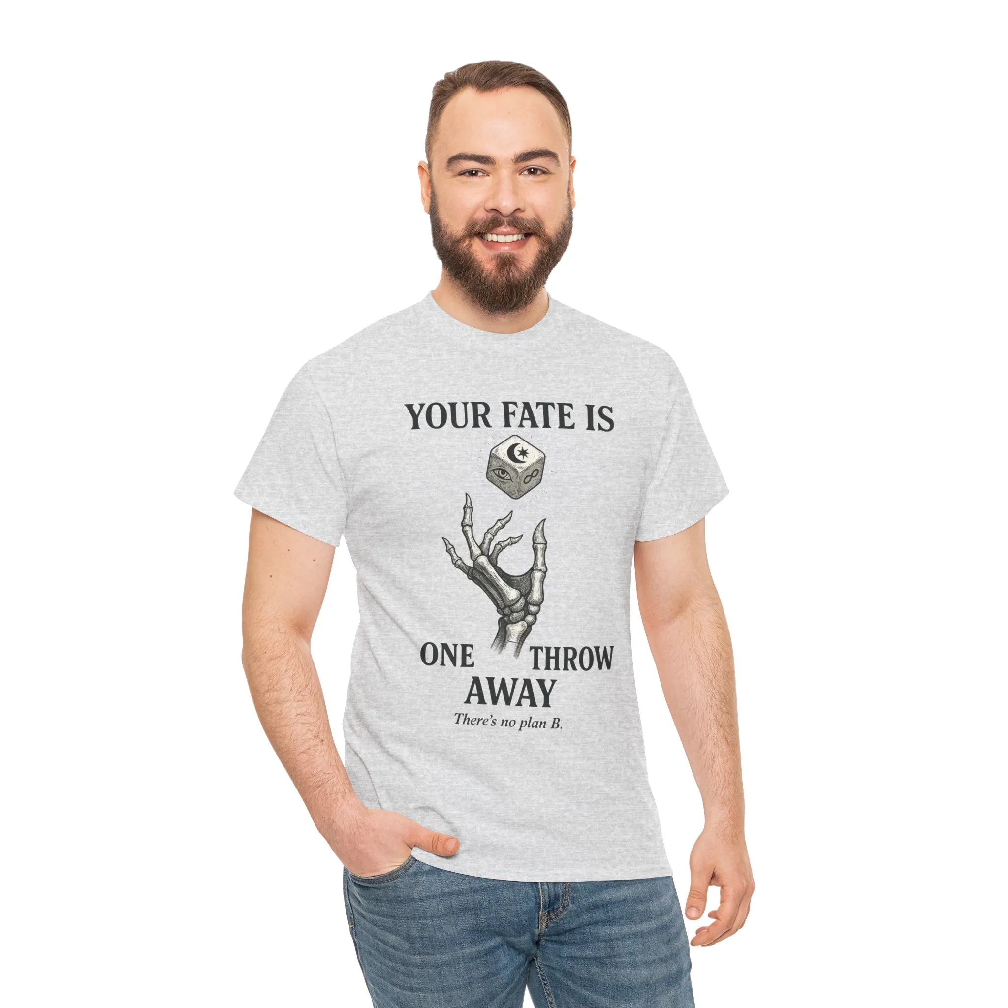 Your Fate Mens Heavy Cotton Tee, Skeleton Dice Graphic T-Shirt, Trendy Gift for Gamers, Gambling Tee, Unique Quote Apparel - Image 5