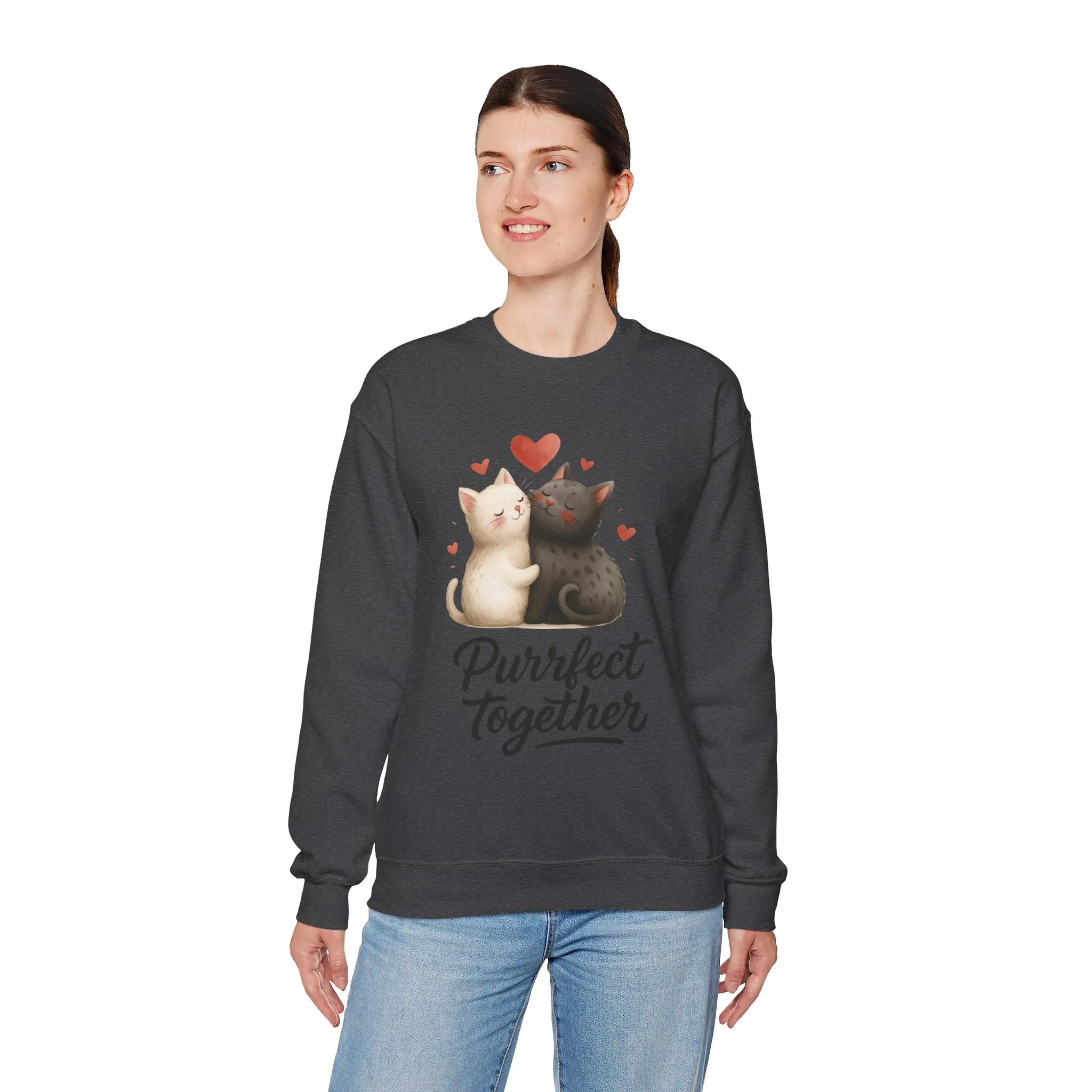 Cute Cat Couple Womens Sweatshirt, Purrfect Together Sweater, Gift for Cat Lovers, Cozy Crewneck for Valentine's Day, Animal Lover Apparel - Image 12