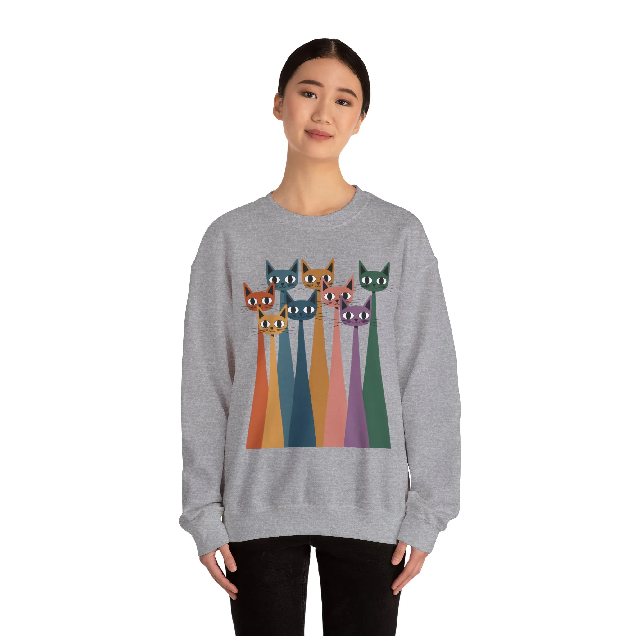 Colorful Cat Sweatshirt, Cozy Crewneck, Cat Lover Gift, Womens Sweatshirt, Cute Animal Apparel, Fun Gift for Cat Owners - Image 8