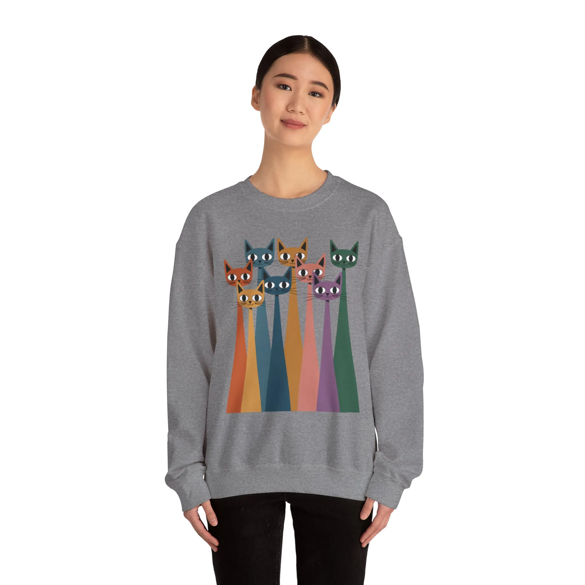 Colorful Cat Sweatshirt, Cozy Crewneck, Cat Lover Gift, Womens Sweatshirt, Cute Animal Apparel, Fun Gift for Cat Owners - Image 11