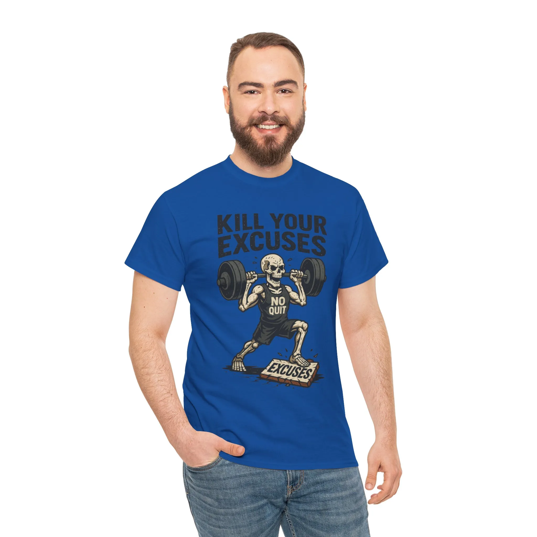 Kill Your Excuses Shirt, No Quit Skeleton Gym Tee for Men, Motivational Fitness T-Shirt, Workout Gift, Gym Apparel - Image 29