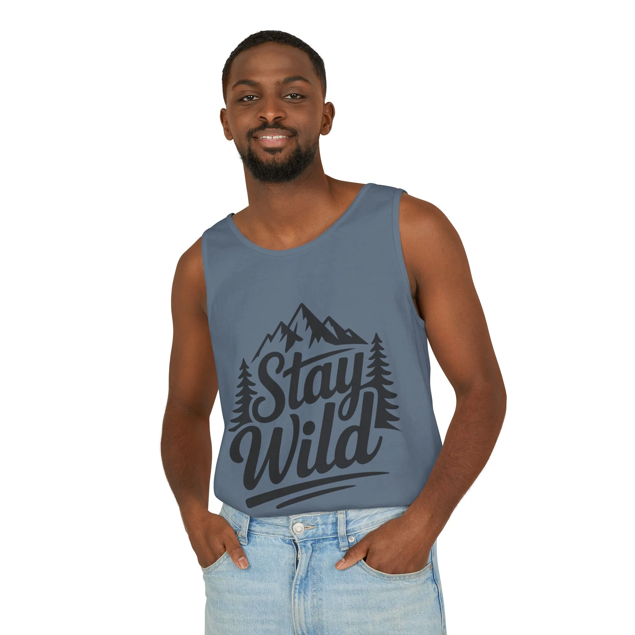 Stay Wild Garment-Dyed Mens Tank Top, Boho Summer Top, Adventure Shirt, Nature Lover Apparel, Gift for Hikers, Outdoor Clothing - Image 3