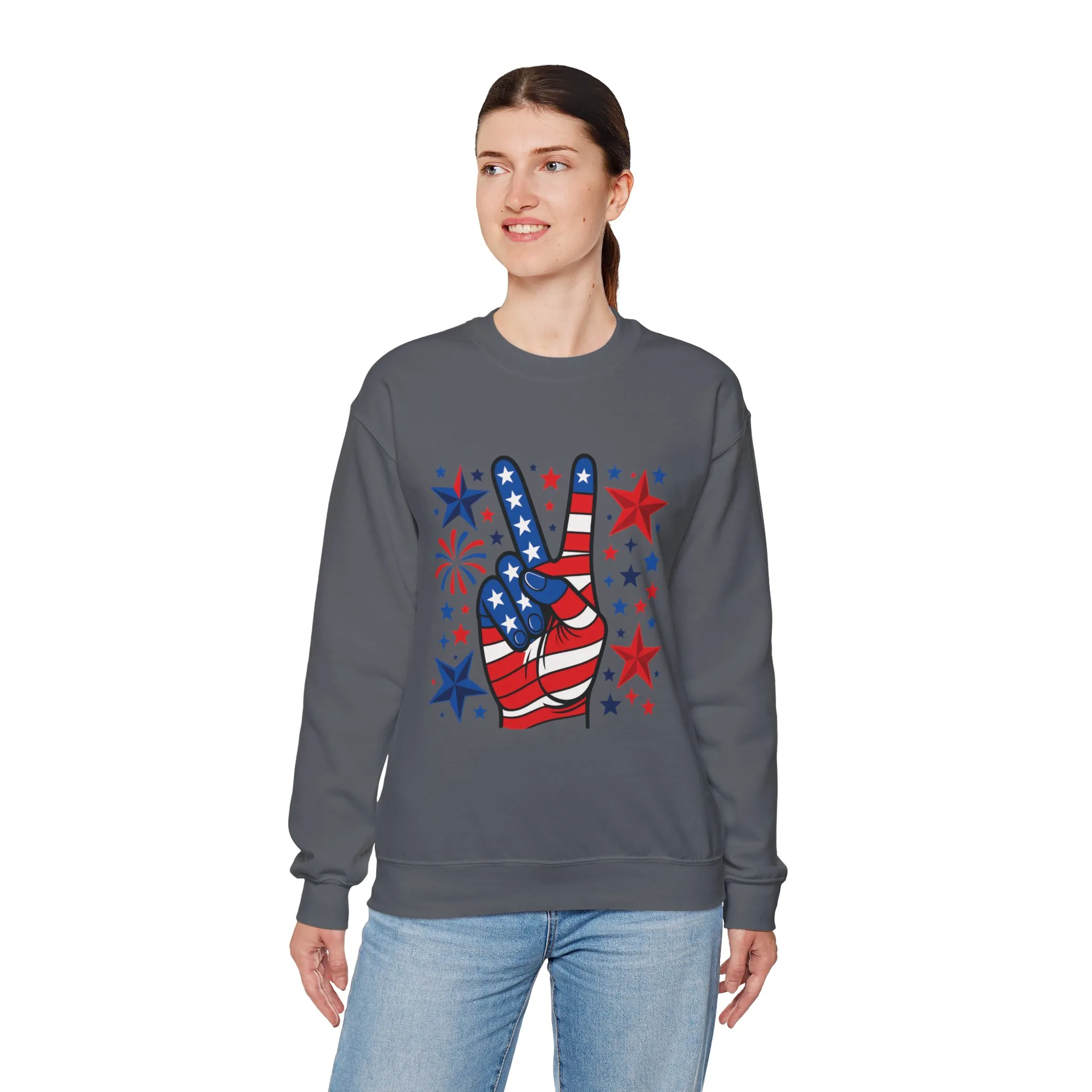 Patriotic Peace Crewneck Sweatshirt - Unisex Heavy Blend, 4th of July Clothing, Peace Sign Design, Casual Wear, Gift for Him/Her - Image 43