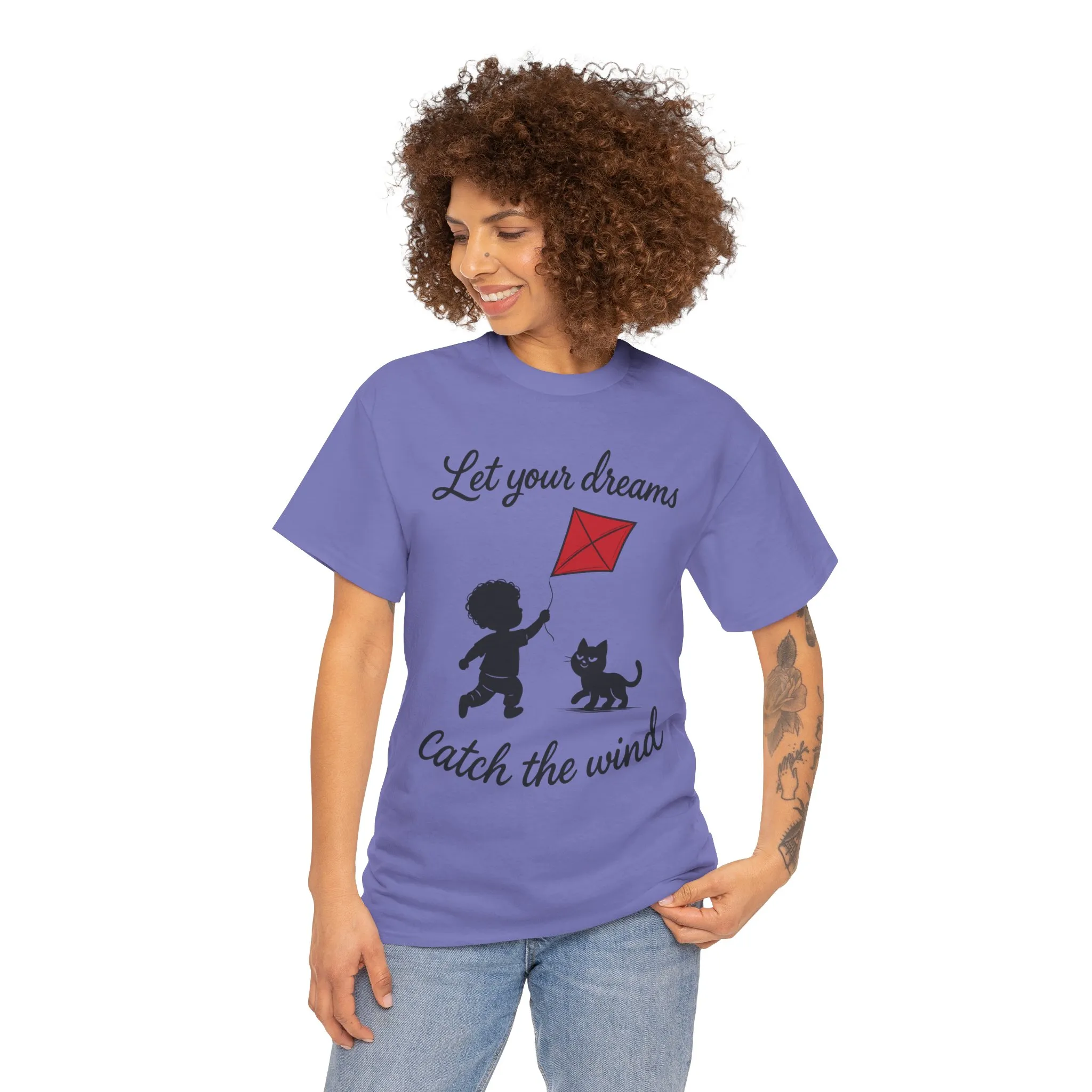 Cute Kid and Cat Design T-Shirt, Playful Gift for Cat Lovers, Summer Style, Cat Lover T-Shirt, Gift for Cat Owners, Women's Cotton T-Shirt - Image 23