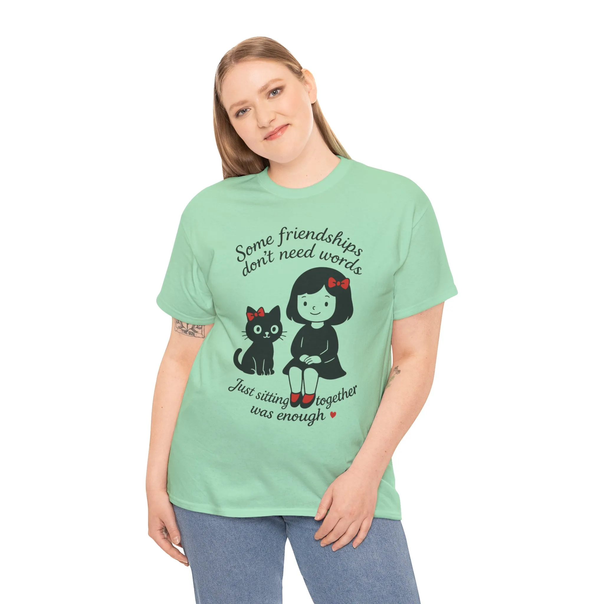 Cute Cat & Girl Graphic Tee, Playful Gift for Cat Lovers, Cat and Girl Design, Gift for Cat Owners, Women's Cotton T-Shirt - Image 21