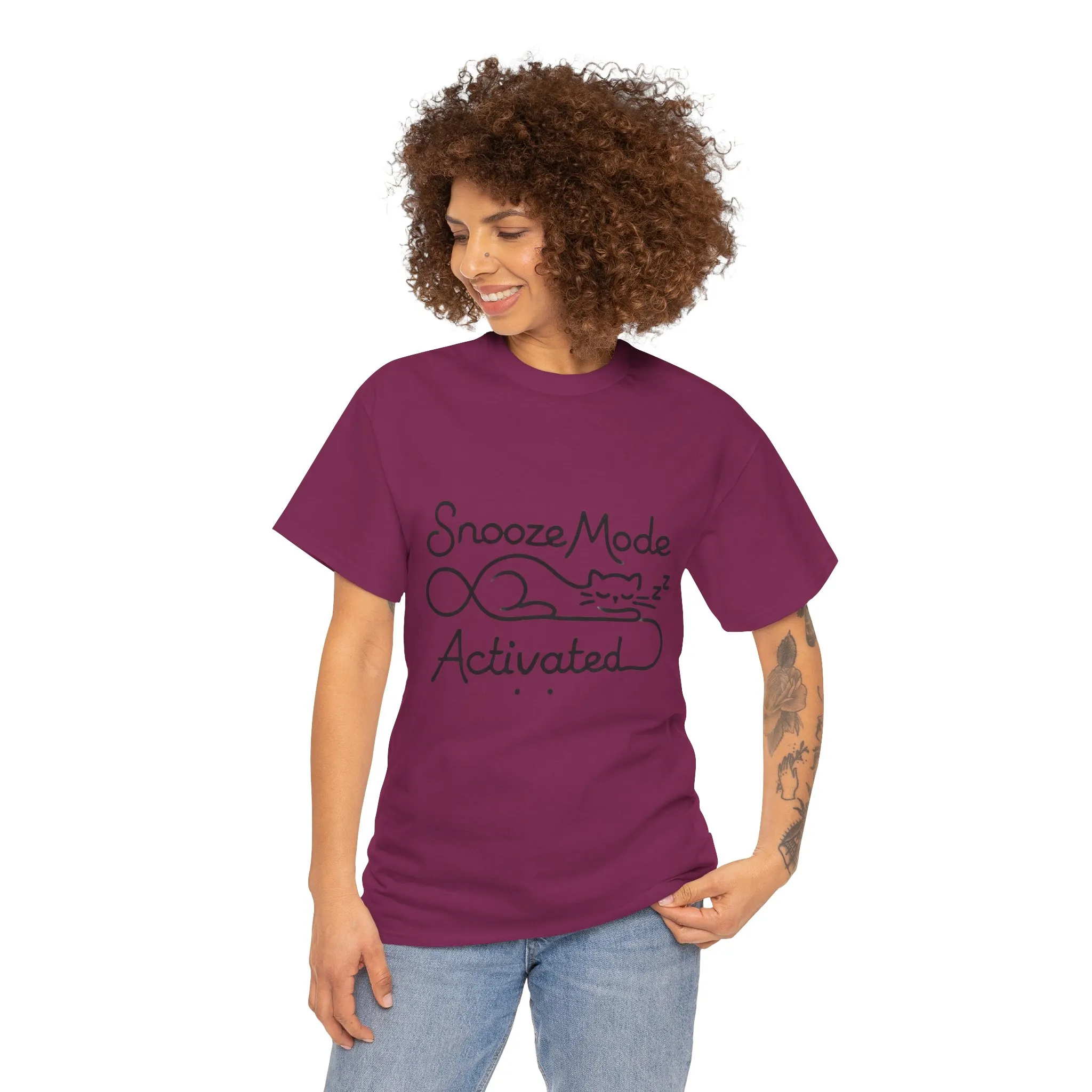 Cotton T-Shirt for Cat Lovers, Funny Sleeping Cat Tee, Lazy Mood Graphic, Women's Heavy Cotton T-Shirt Gift for Cat Lovers - Image 26