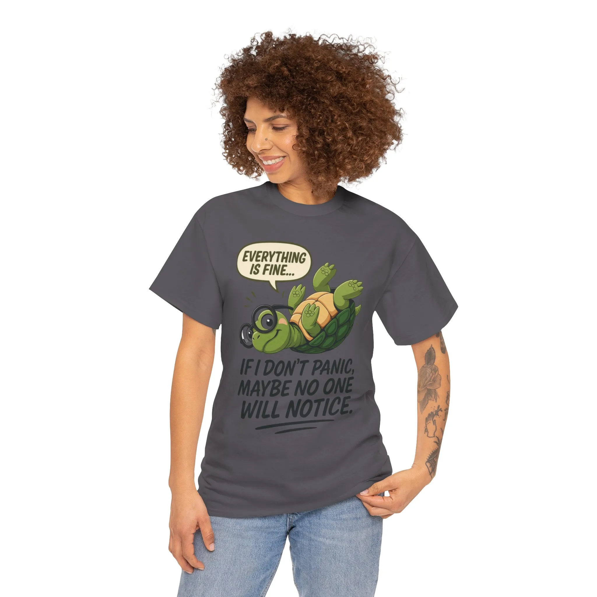 Everything is Fine Turtle Tee, Funny Unisex Cotton Tee, Cute Animal Shirt, Social Anxiety Joke, Great for Humor, Positive message t-shirt - Image 23