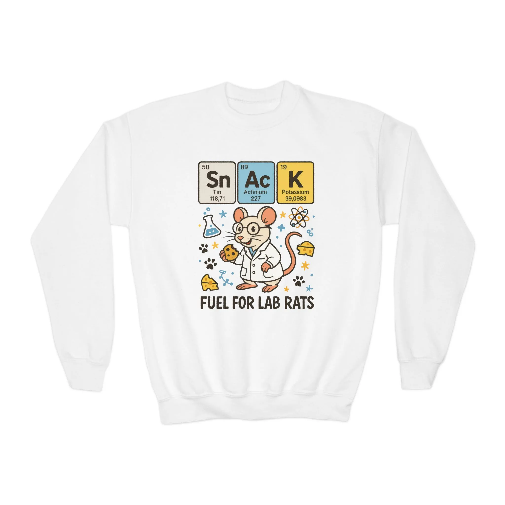 Youth Crewneck Sweatshirt - Fuel for Lab Rats, Cute Science Gift, Adorable Sweatshirt for Kids, Science Enthusiasts, Lab Rat Love - Image 4