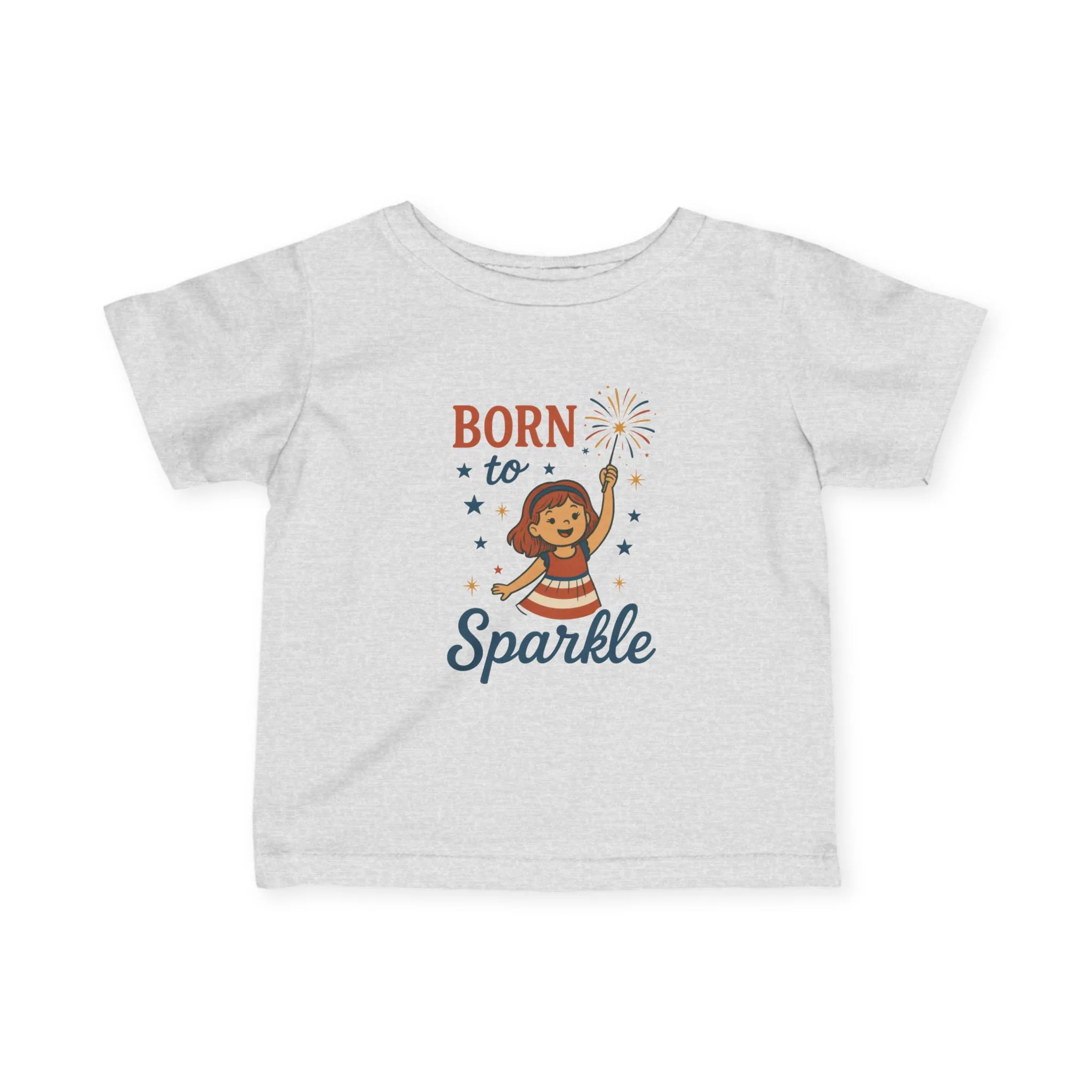4th of July Baby Girl Tee, Born to Sparkle, Patriotic Toddler Tee, Independence Day Outfit for Girls - Image 7