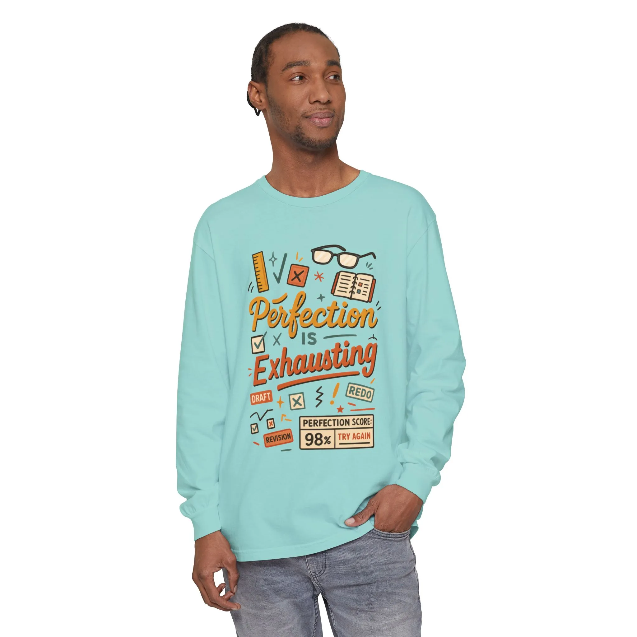 Stress Relief Long Sleeve Tee, Perfect for Perfectionists, Humorous Gift, Back-to-School, Gift for Graduates, Motivational Apparel - Image 33