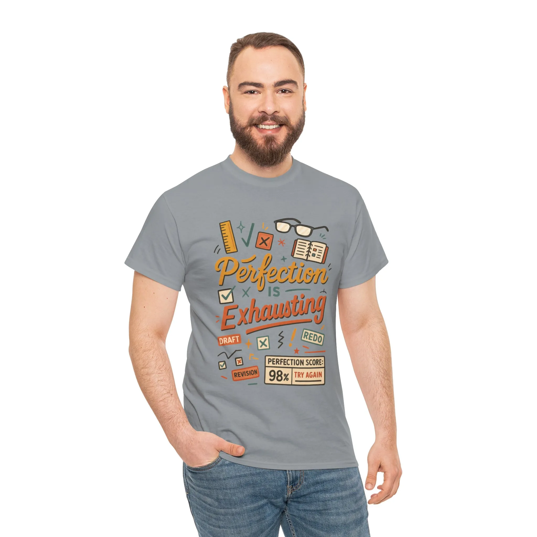 Perfection is Exhausting Tee, Funny T-Shirt for Students, Relaxed Fit Unisex Top, Gift for Graduates, Motivational Apparel, Casual Wear - Image 33