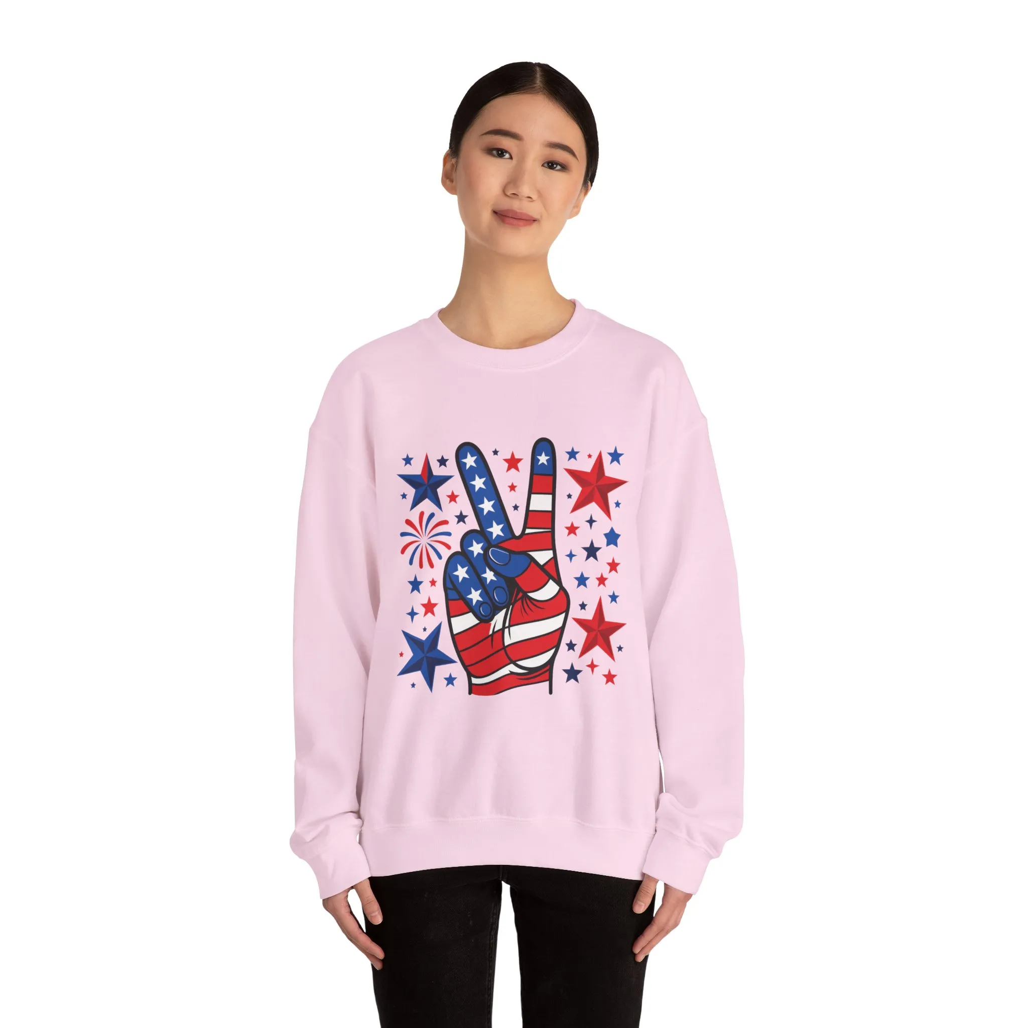 Patriotic Peace Crewneck Sweatshirt - Unisex Heavy Blend, 4th of July Clothing, Peace Sign Design, Casual Wear, Gift for Him/Her - Image 45