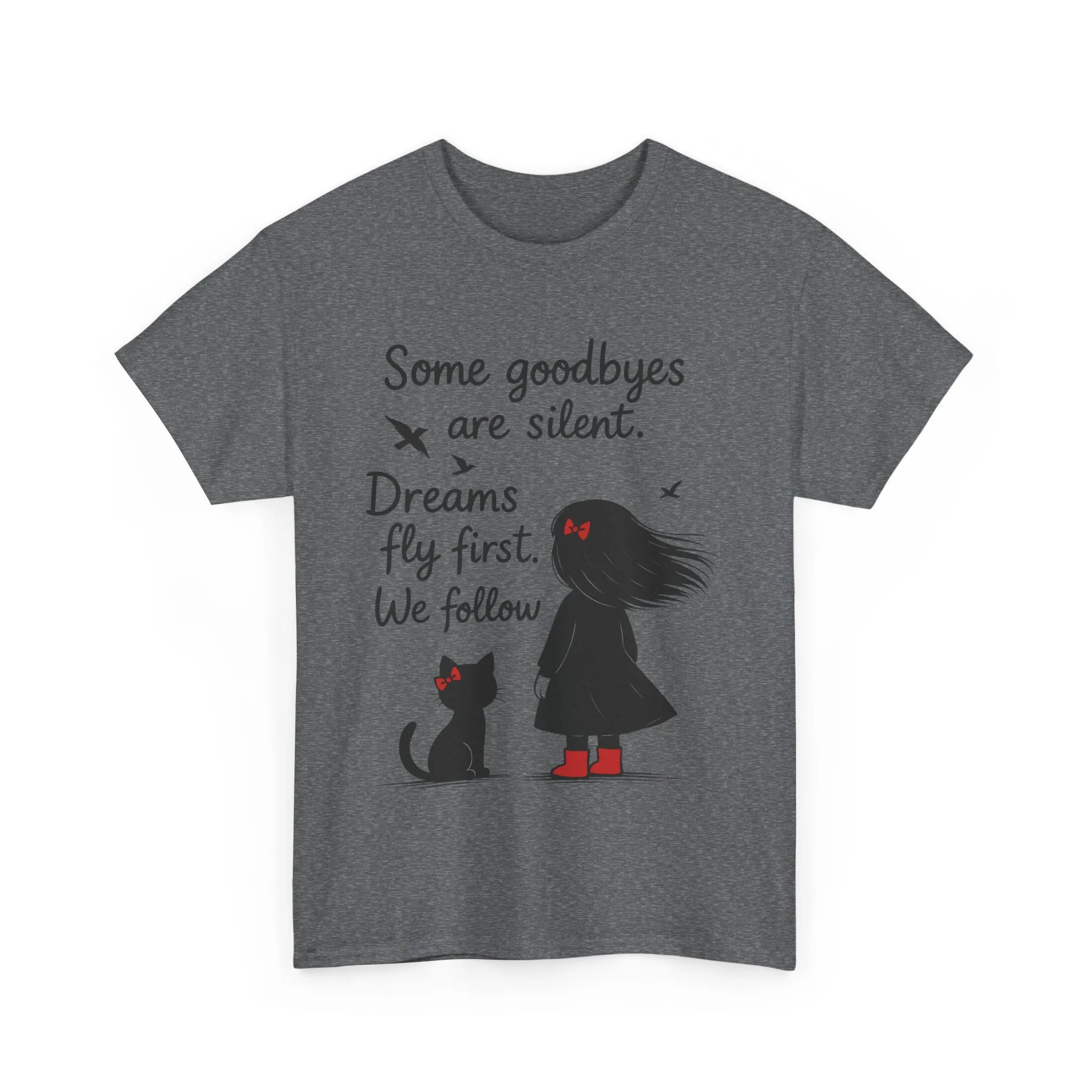 Emotional Hand Drawn Womens T-Shirt, Minimalist Red Dress Girl and Cat Graphic Tee, Cat Lover Gift - Image 31