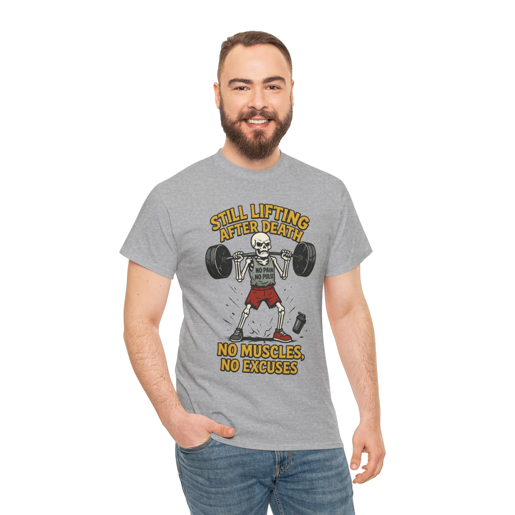 Funny Skeleton Gym T-Shirt, Still Lifting After Death, Funny Workout Shirt for Men, Fitness Gift, Halloween Apparel, Unisex Cotton Tee - Image 8