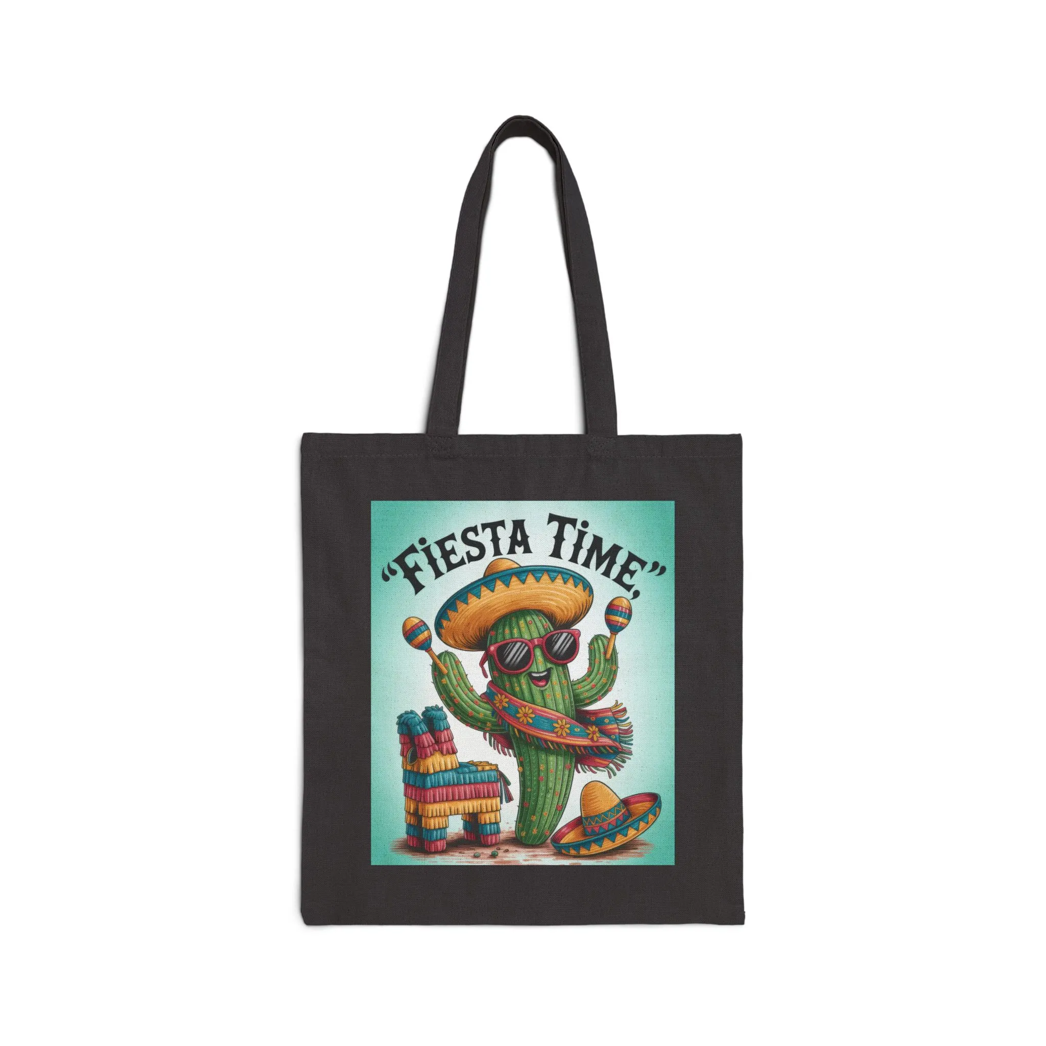 Fiesta Time Cactus Tote Bag, Colorful Funny Sombrero Maracas Piñata Mexican Party Gift Bag, Summer Vibes Canvas Bag - Image 8