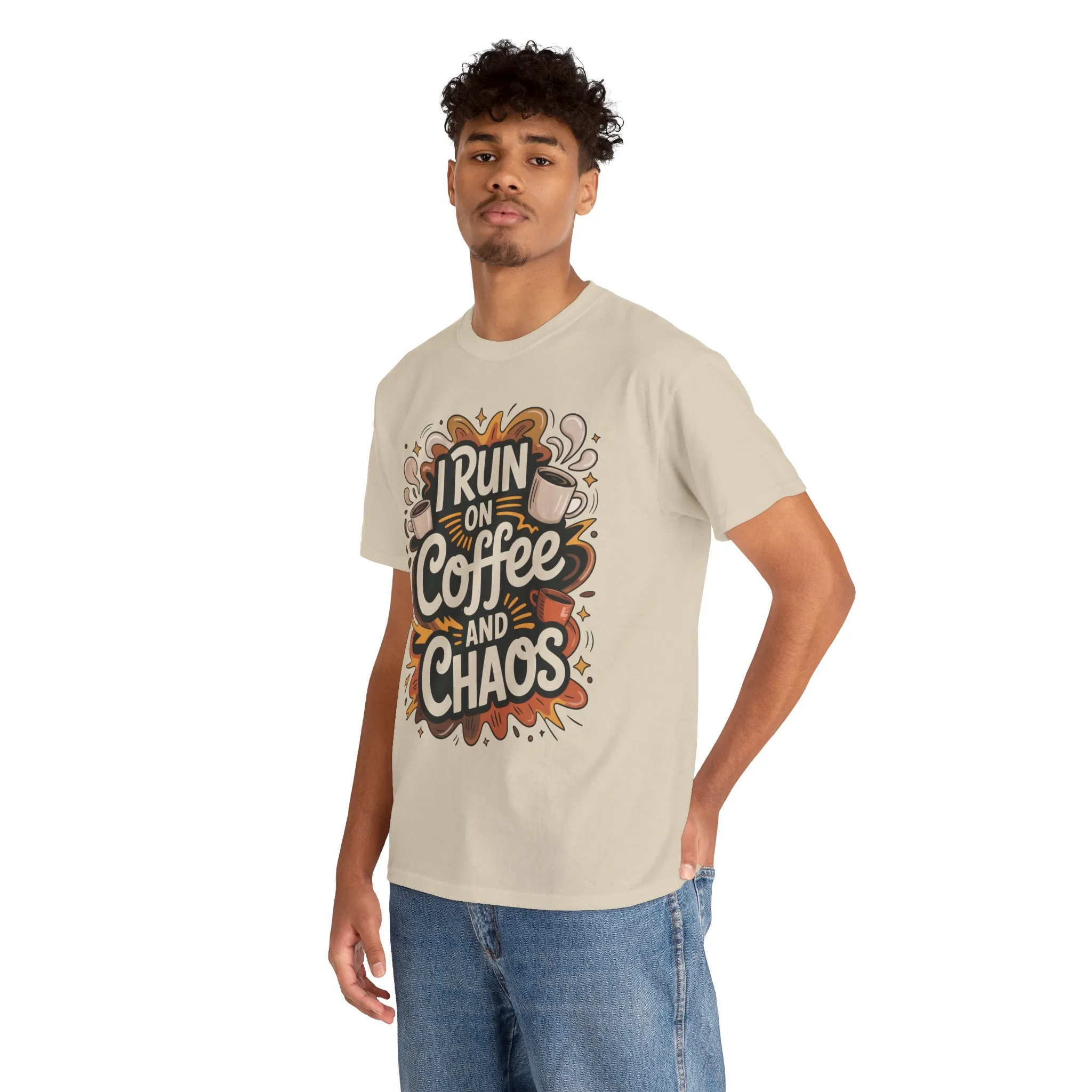Funny Mens Coffee T-Shirt, I Run on Coffee and Chaos, Caffeinated Chaos Tee for Him, Perfect for Coffee Lovers, , Humor Tee - Image 3