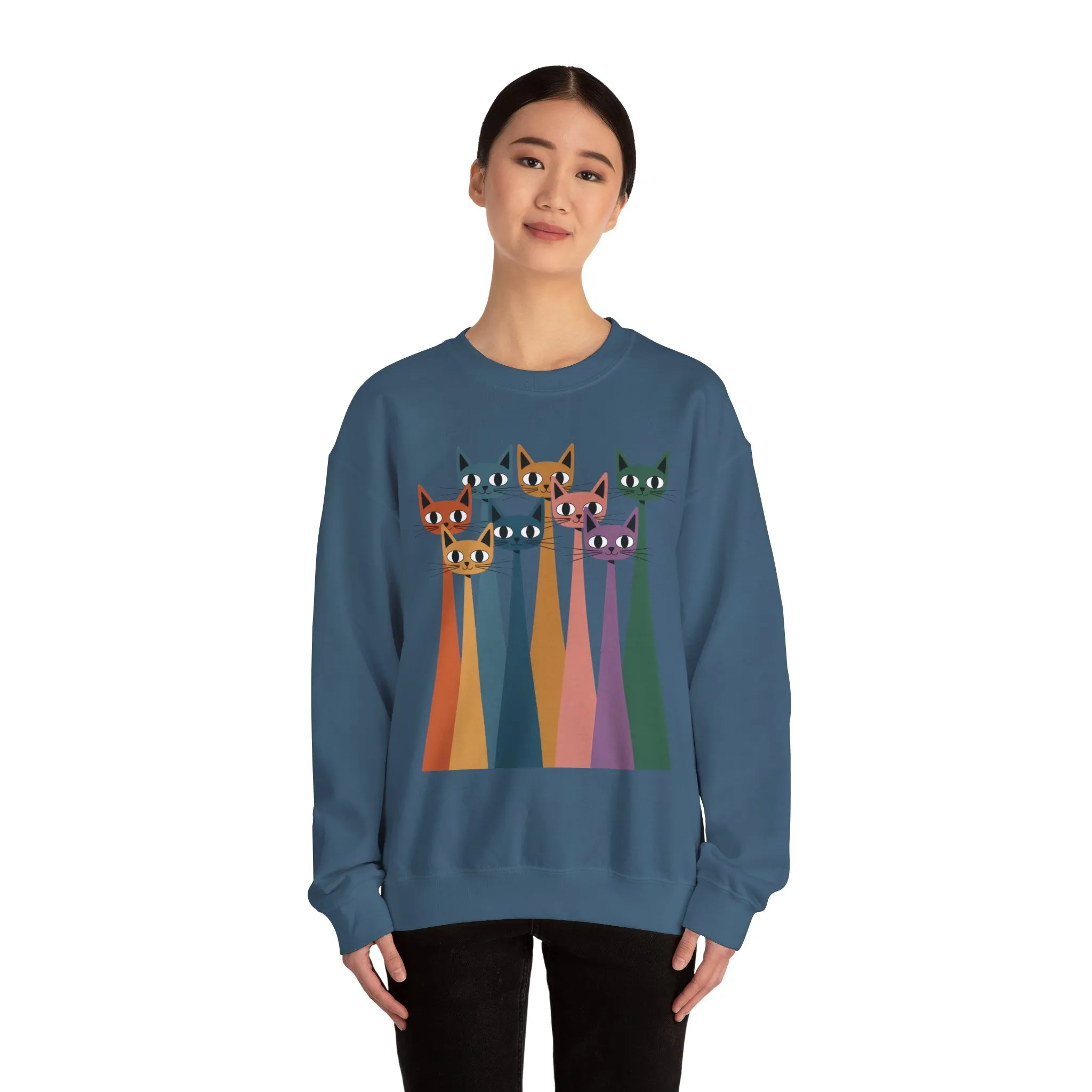 Colorful Cat Sweatshirt, Cozy Crewneck, Cat Lover Gift, Womens Sweatshirt, Cute Animal Apparel, Fun Gift for Cat Owners - Image 35