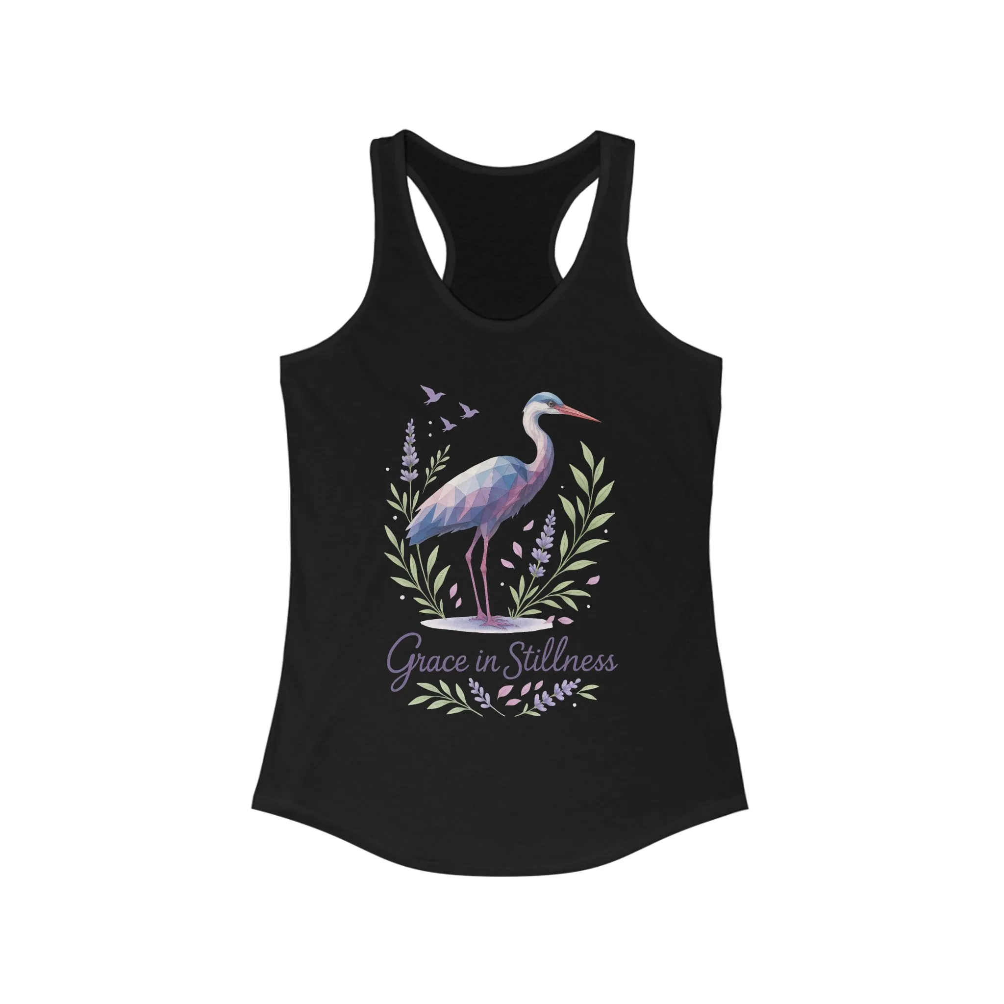 Polygonal Heron Graphic Tank, Women's Artistic Bird Summer Top, Geometric Crane, Bird Lovers Gift, Yoga Shirt, Fitness Apparel, Casual Wear - Image 3