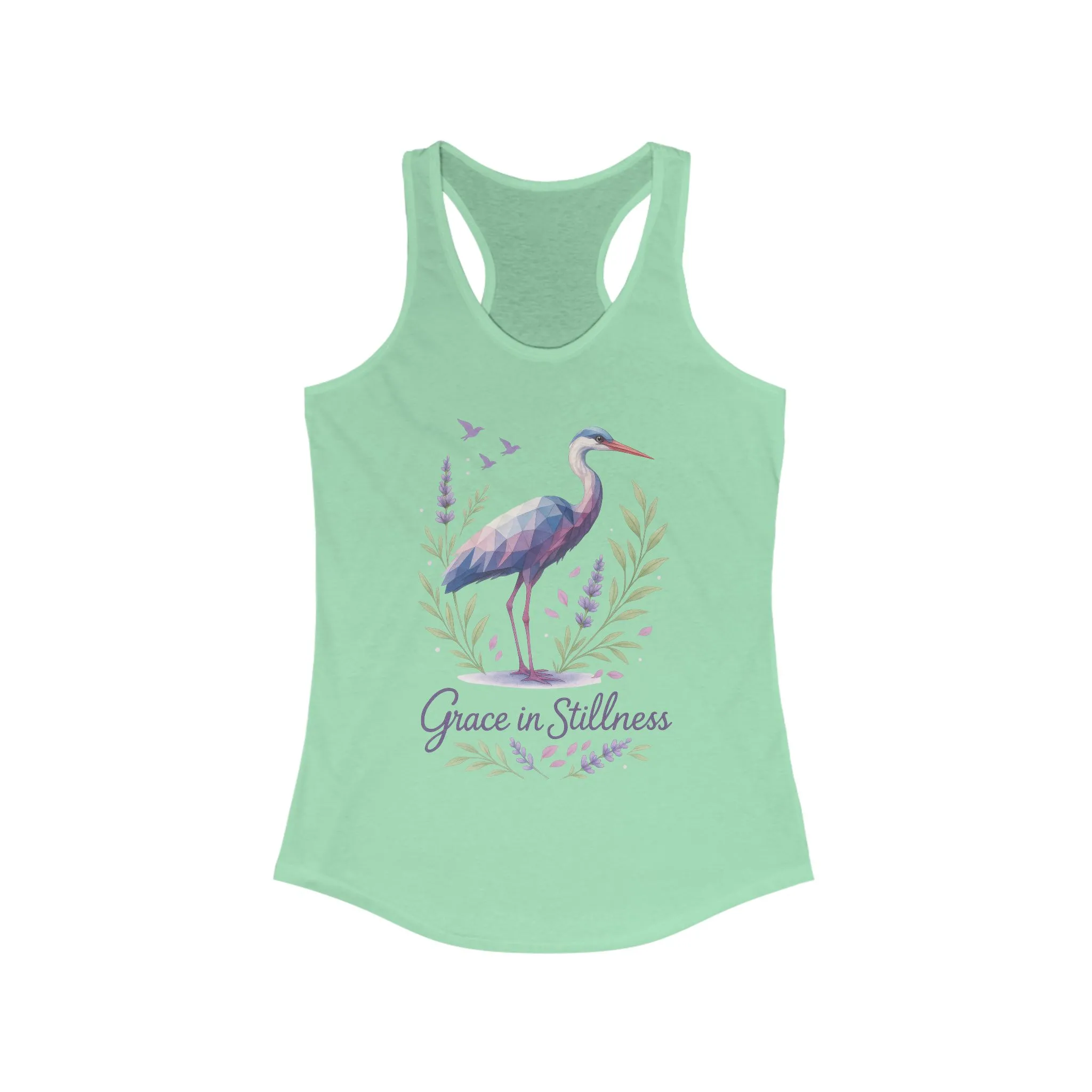 Polygonal Heron Graphic Tank, Women's Artistic Bird Summer Top, Geometric Crane, Bird Lovers Gift, Yoga Shirt, Fitness Apparel, Casual Wear - Image 9