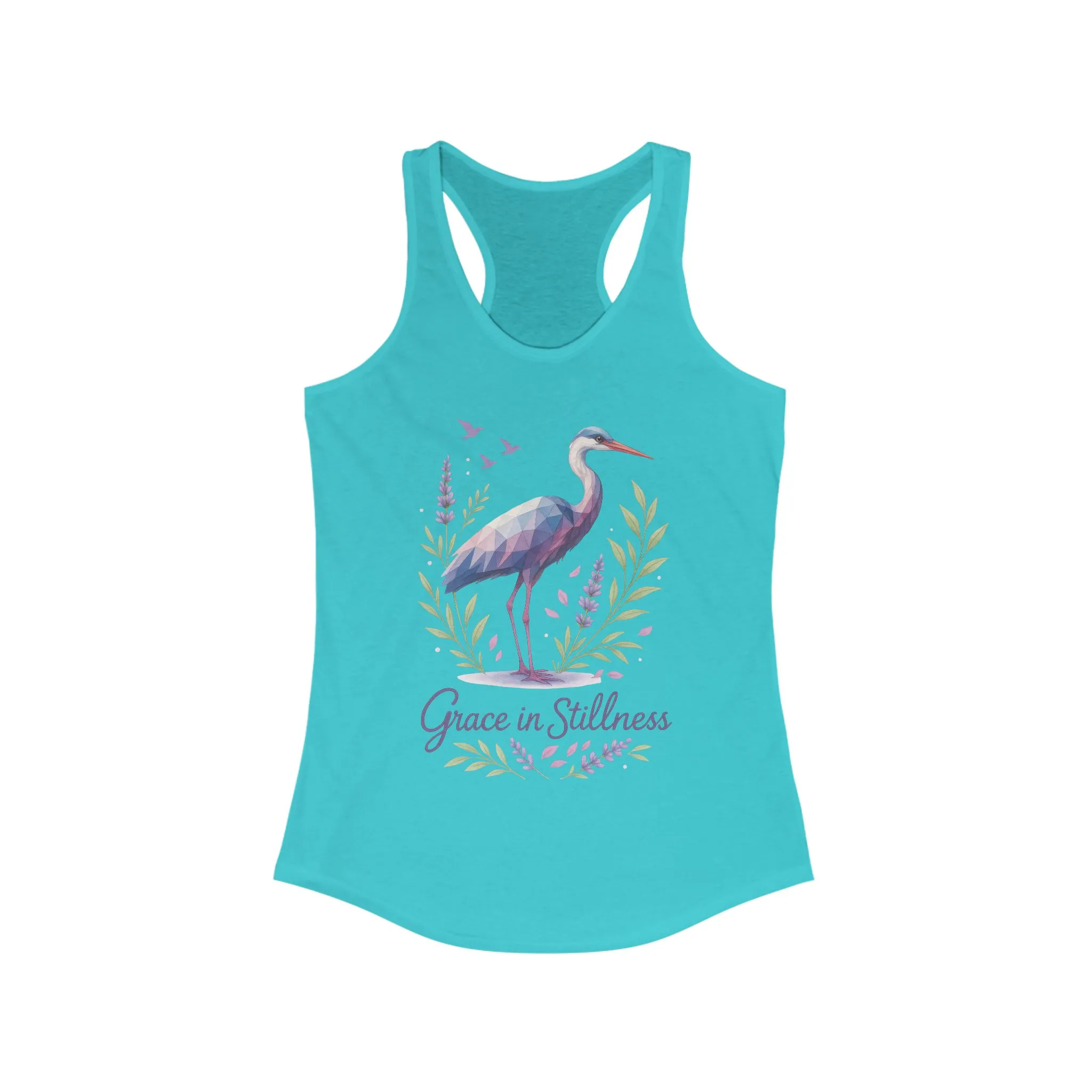 Polygonal Heron Graphic Tank, Women's Artistic Bird Summer Top, Geometric Crane, Bird Lovers Gift, Yoga Shirt, Fitness Apparel, Casual Wear - Image 11