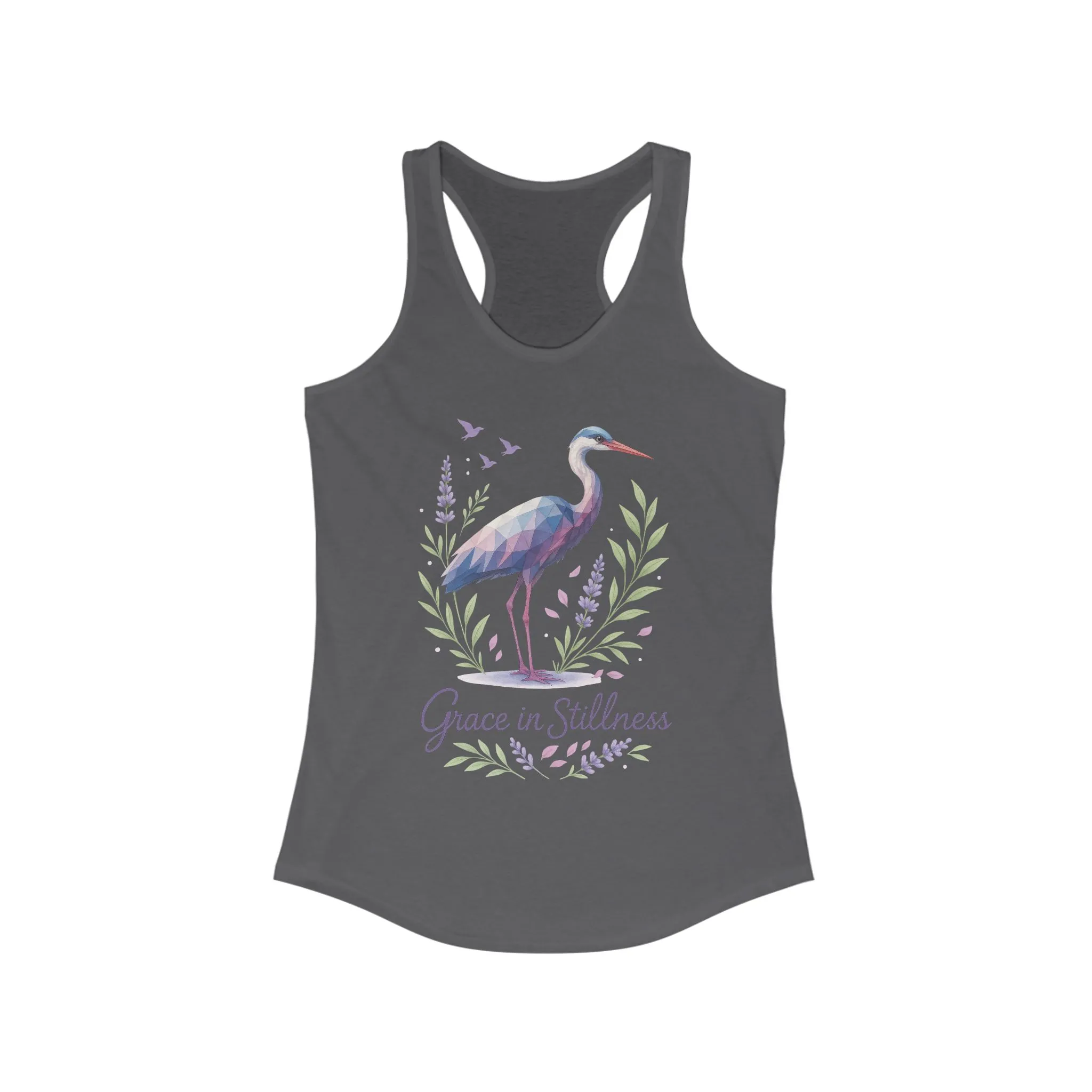 Polygonal Heron Graphic Tank, Women's Artistic Bird Summer Top, Geometric Crane, Bird Lovers Gift, Yoga Shirt, Fitness Apparel, Casual Wear - Image 13