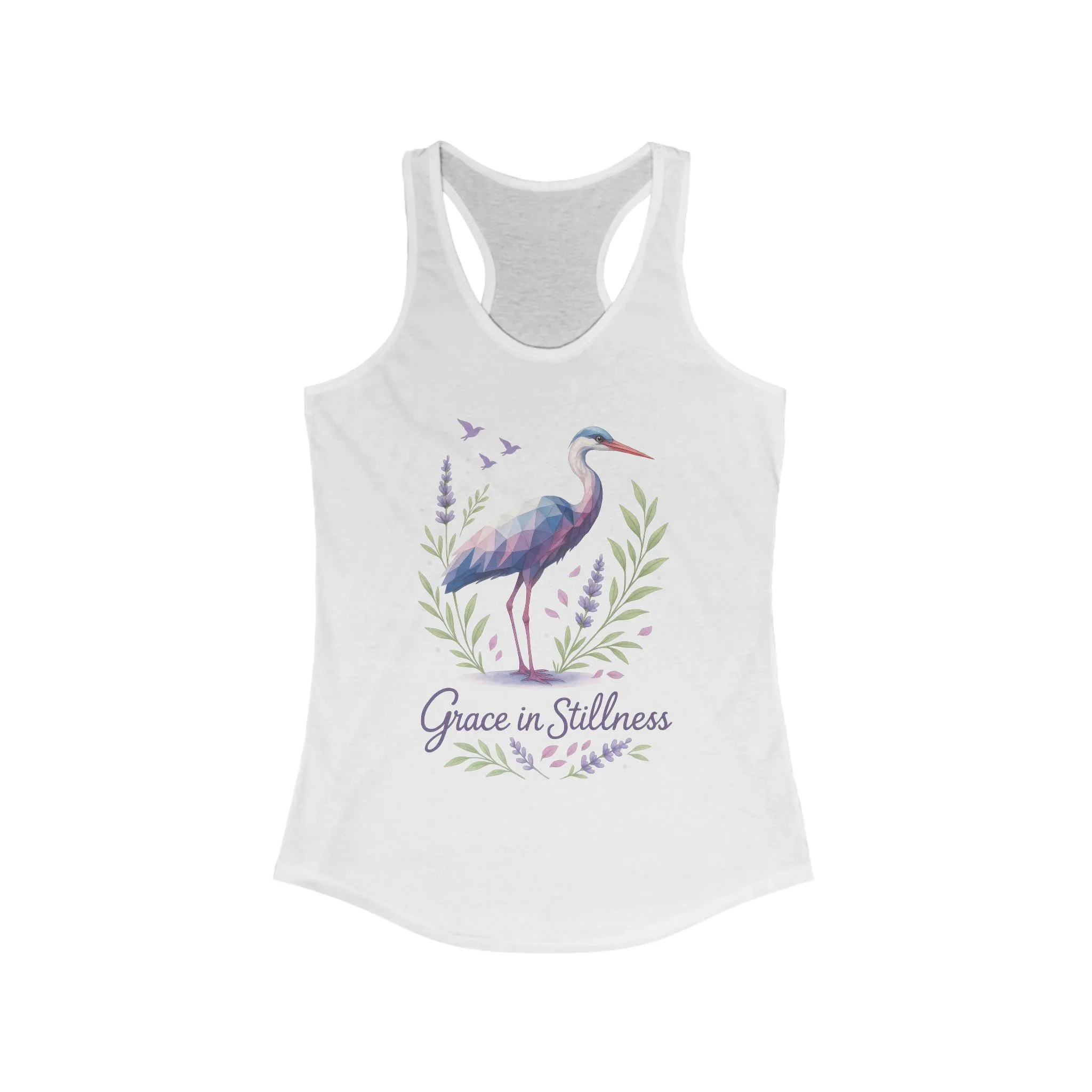Polygonal Heron Graphic Tank, Women's Artistic Bird Summer Top, Geometric Crane, Bird Lovers Gift, Yoga Shirt, Fitness Apparel, Casual Wear