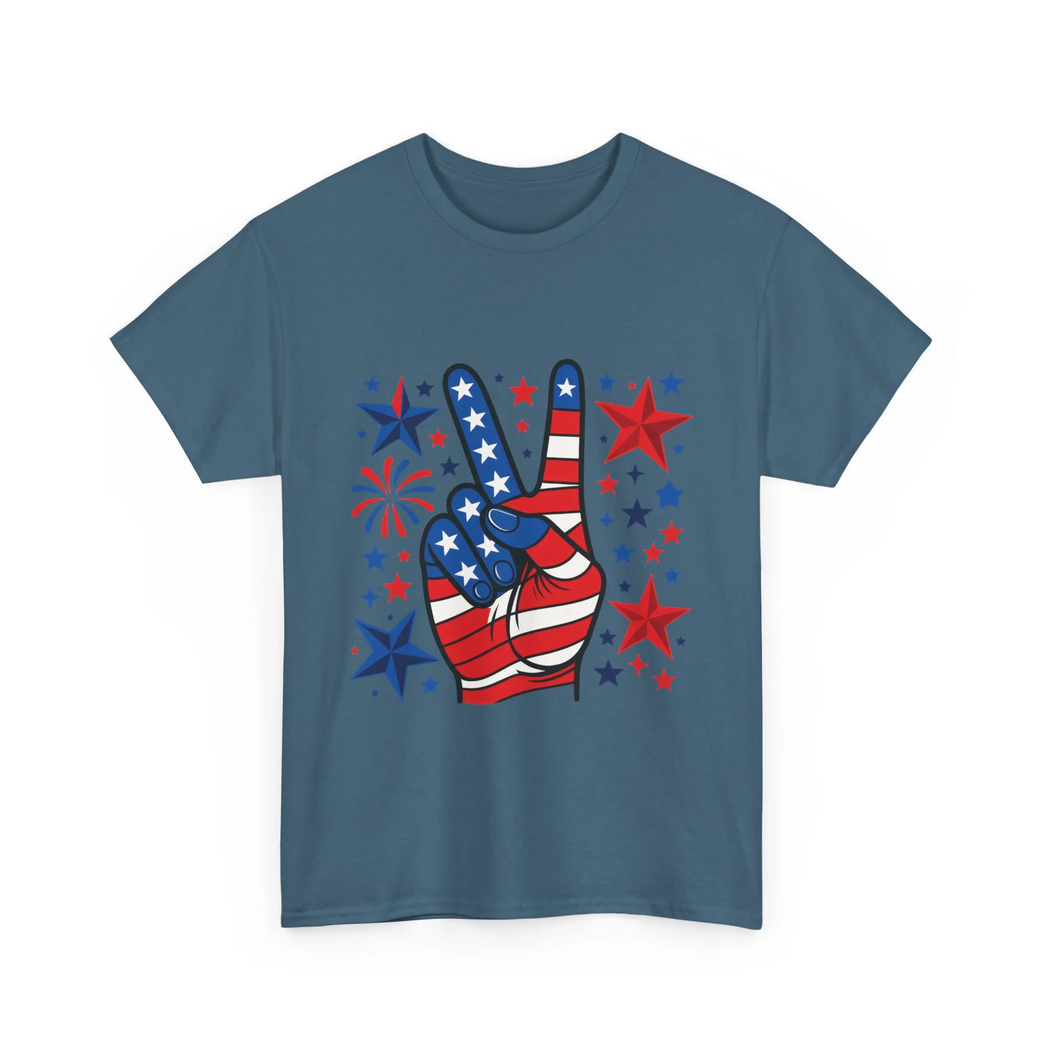 Patriotic Peace Hand Unisex Heavy Cotton Tee - Ideal for July 4th, Independence Day, Celebrations, Casual Wear, Everyday Style - Image 21