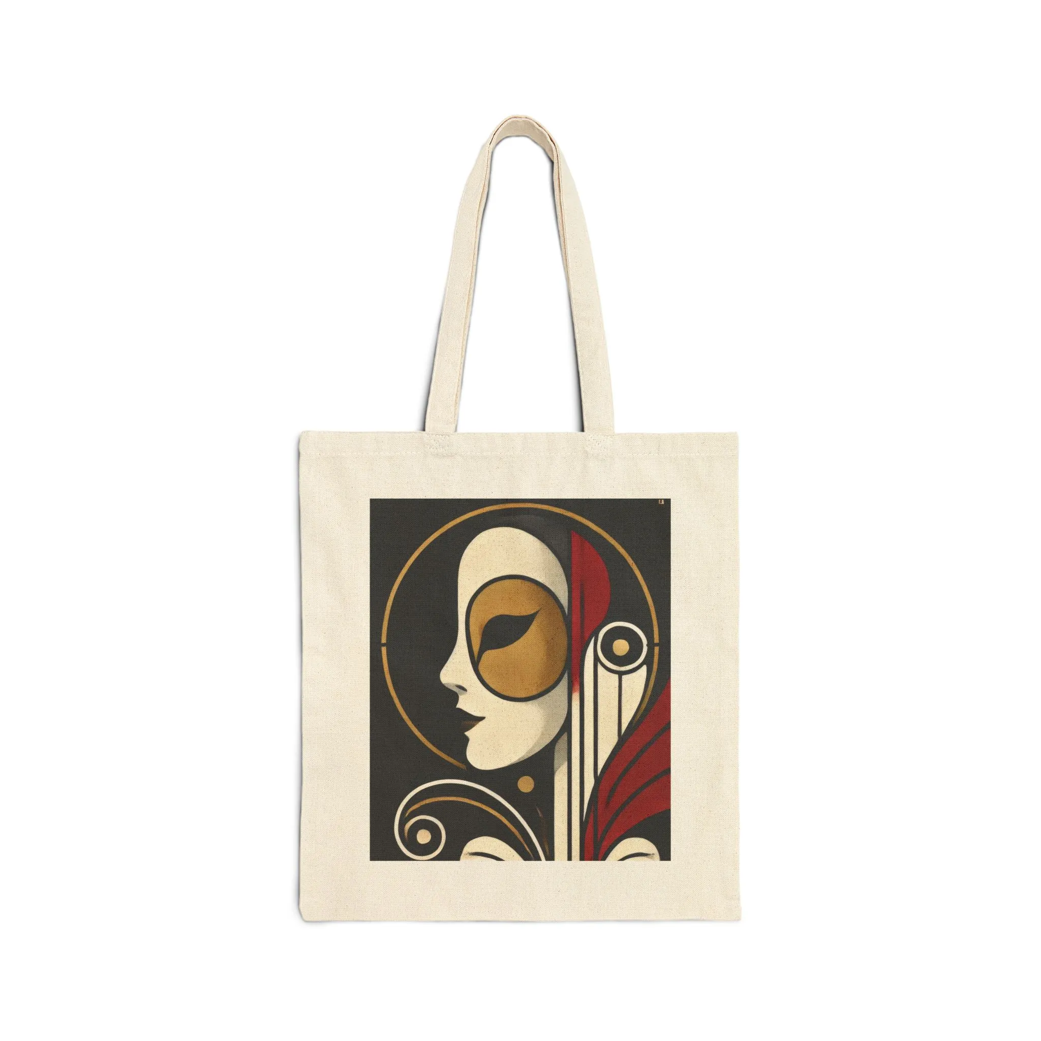 Art Deco Woman Tote Bag, Elegant Geometric Face Design, Modern Vintage Style Canvas Bag for Art Lovers, Artistic Cotton Canvas Tote Bag - Image 8