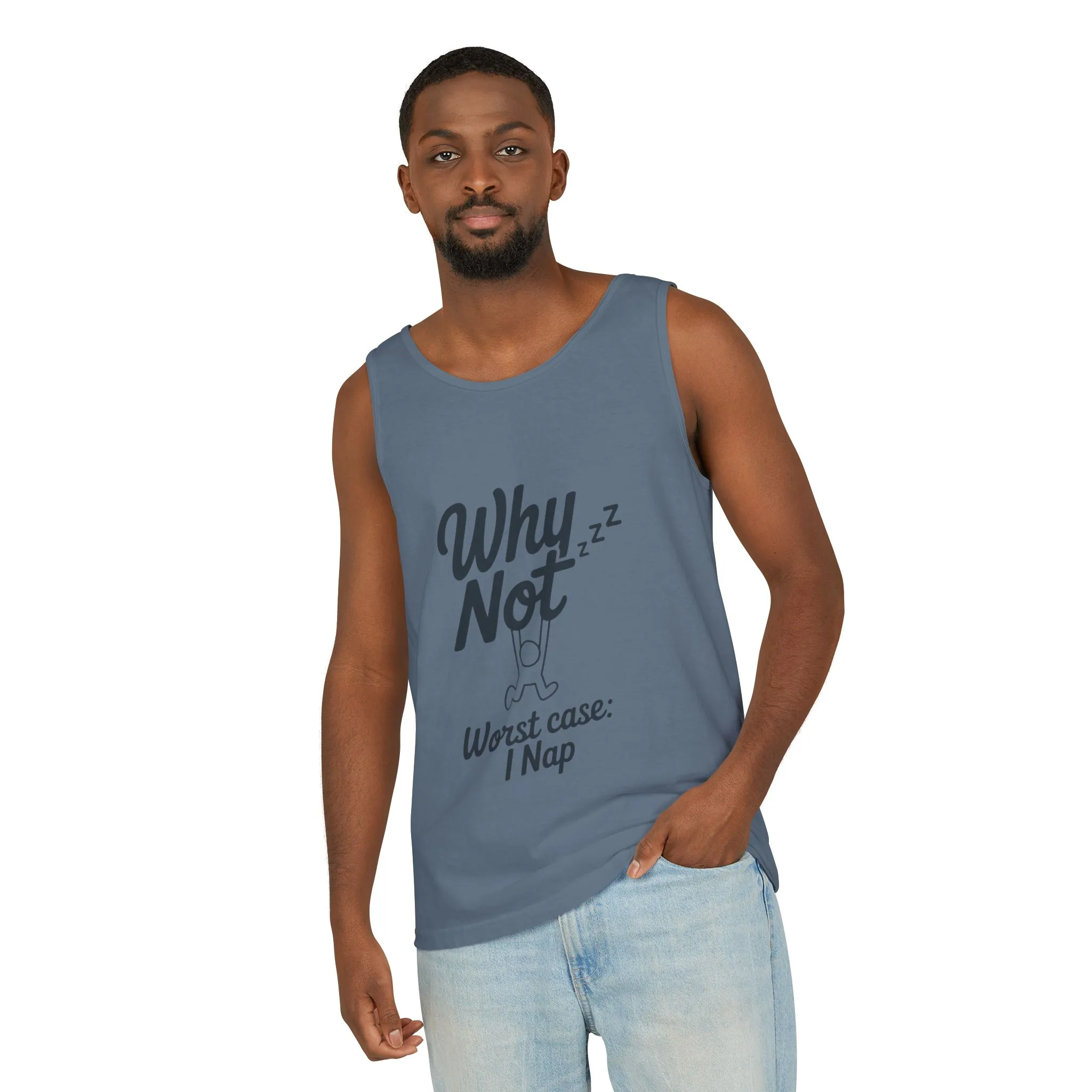 Comfy Mens Tank Top - Why Not? | Perfect for Relaxing, Gift for Nappers, Summer Wear, Vacation Apparel, Hilarious Lounge Top - Image 16