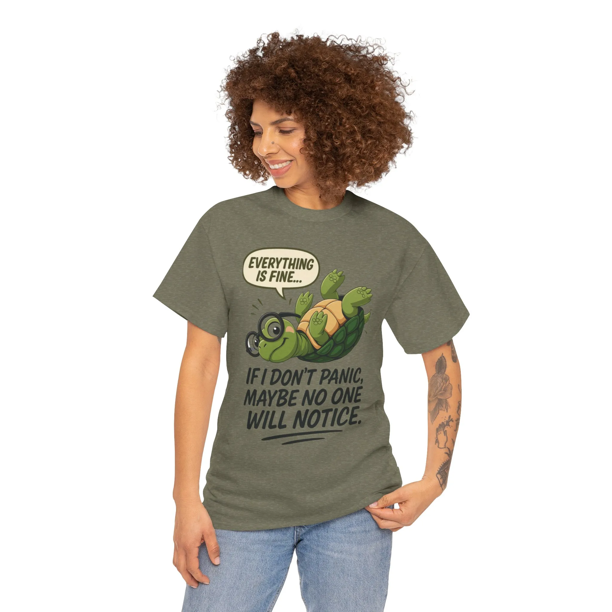 Everything is Fine Turtle Tee, Funny Unisex Cotton Tee, Cute Animal Shirt, Social Anxiety Joke, Great for Humor, Positive message t-shirt - Image 11