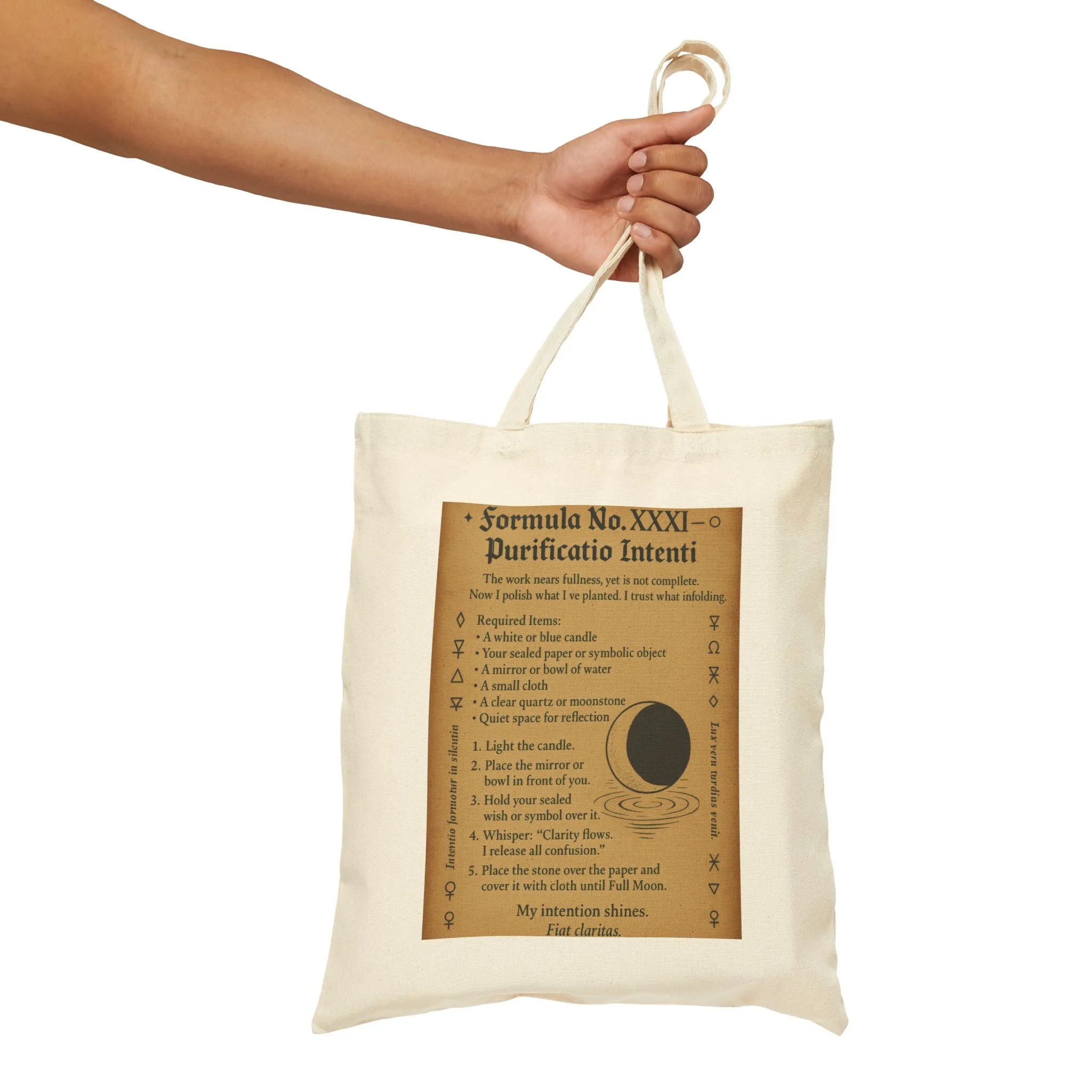 Waxing Gibbous Moon Ritual, Refinement Spell Page Design, Lunar Magic Tote Bag, Spiritual Purity Cotton Canvas Tote Bag - Image 5