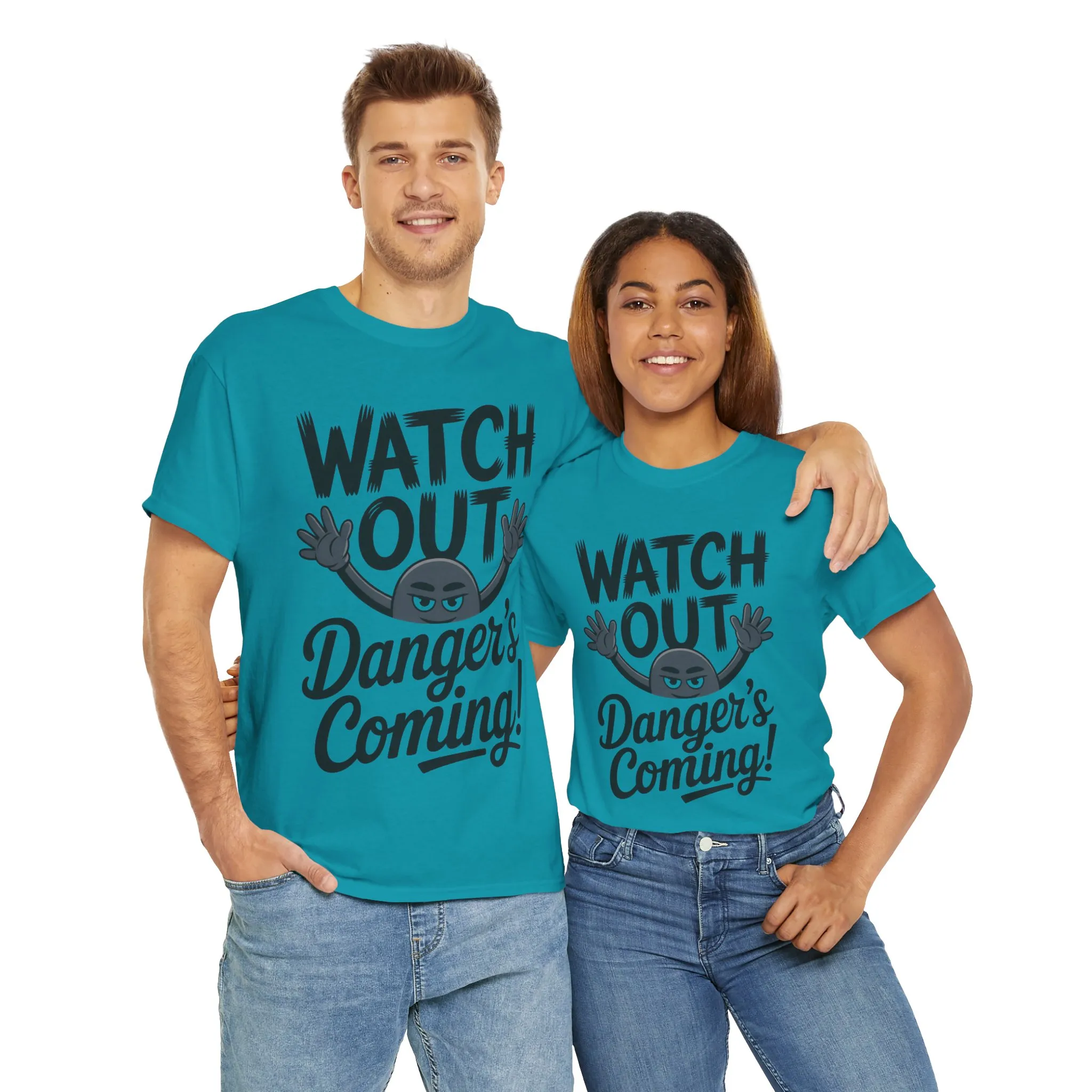 Funny "Watch Out" Cartoon Character T-Shirt, Sketch Style Unisex Heavy Cotton Tee, Minimalist Humorous Graphic Tee, Gift for Him/Her - Image 18