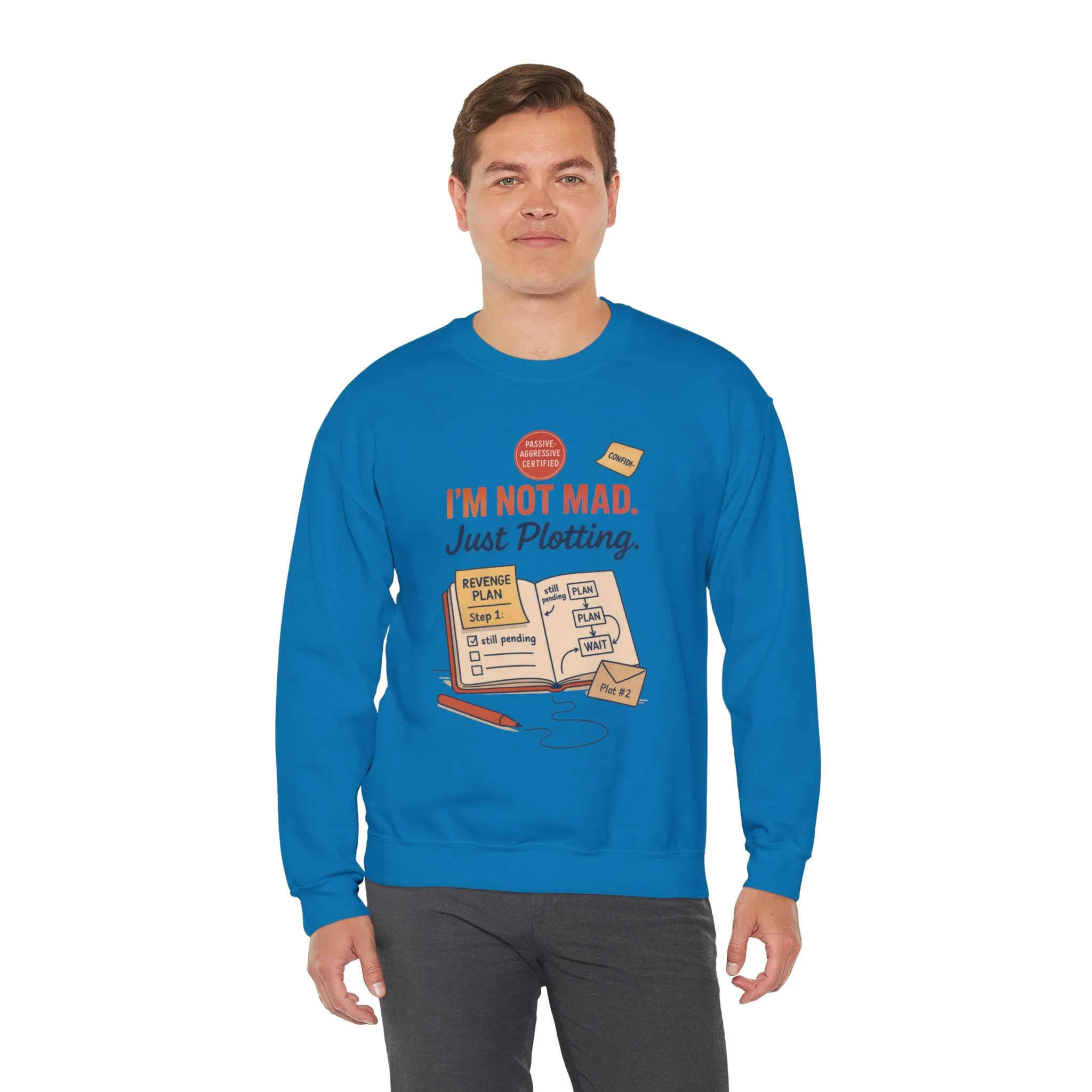 Funny Mens Revenge Sweatshirt, Im Not Mad Just Plotting, Passive Aggressive Sarcastic Crewneck for Him - Image 20