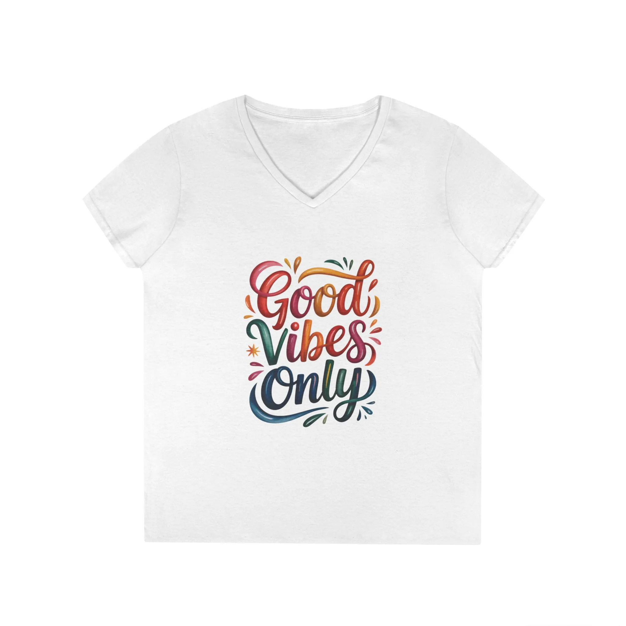 Good Vibes Only Ladies' V-Neck T-Shirt | Positive Message Tee, Casual Wear, Gift for Her, Summer Style, Feel Good Fashion, Positive Energy - Image 2