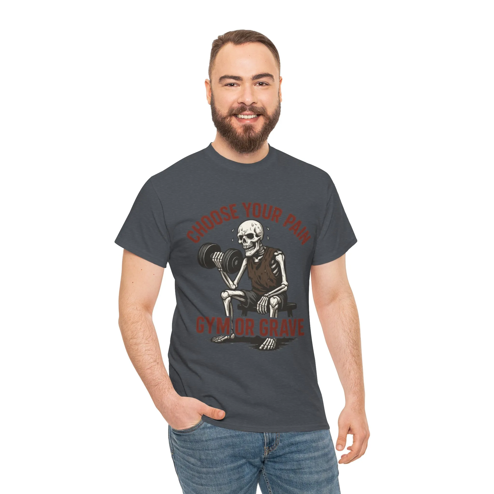 Choose Your Pain Gym Shirt, Gym or Grave Mens Tee, Funny Skeleton Workout Tee, Dark Gym Humor Gift, Halloween Gym Shirt, Motivational Tees - Image 26