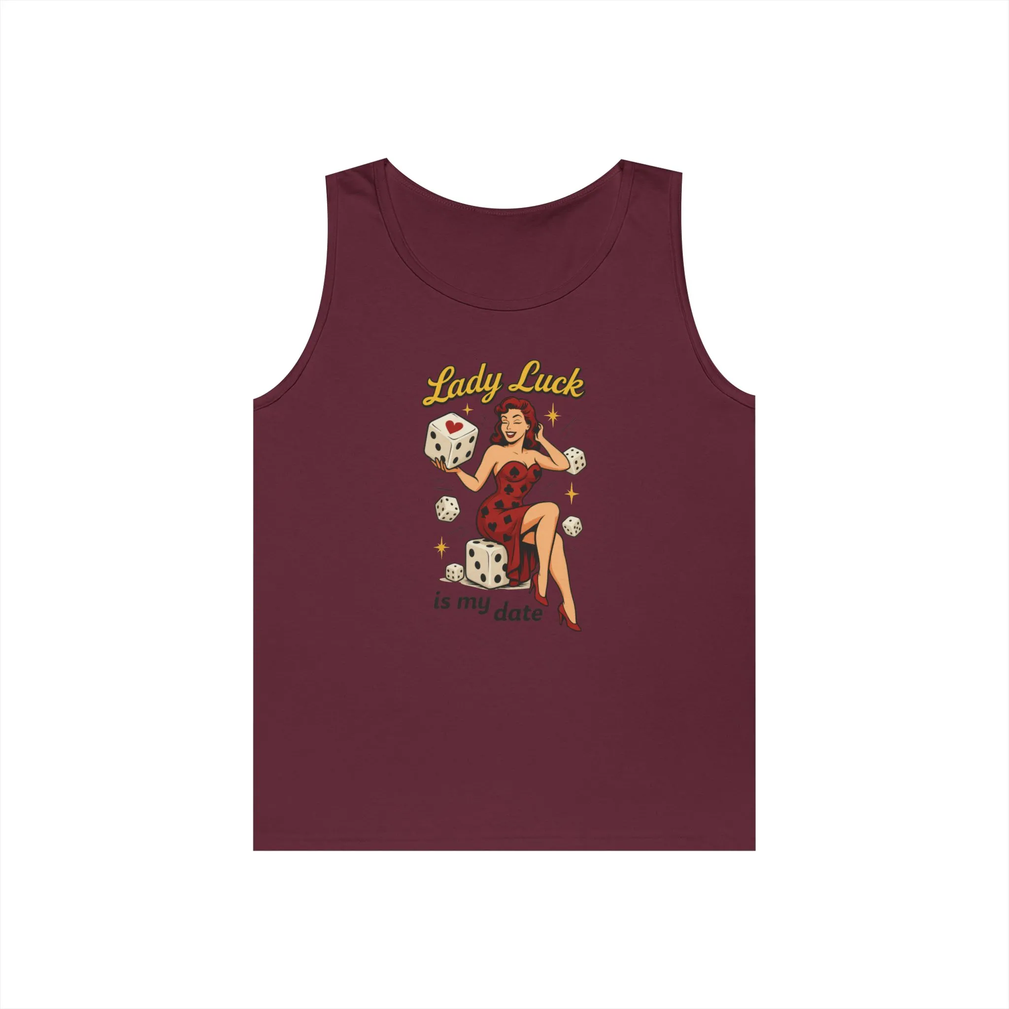 Lucky Me Tank Top, Retro Lady Luck Tee for Men, Gambling & Dice Themed Tee, Vintage Pin-Up Vegas Gift, Good Luck Gifts, for Luck Enthusiasts - Image 7