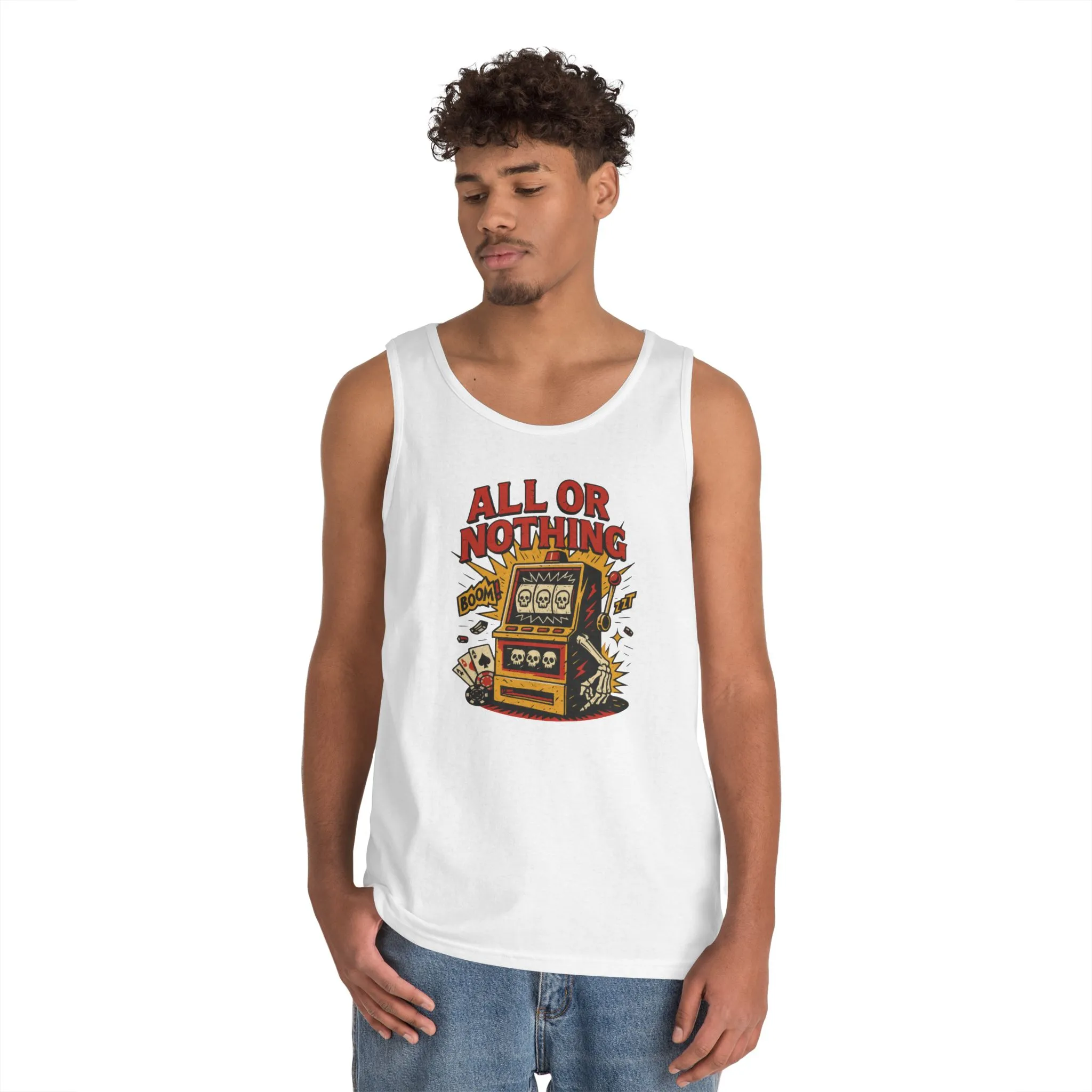 Retro Casino Vibes Tank Top, All or Nothing Design, Gift for Gamers, Poker Lover Gift, Gaming Apparel, Slot Machine Graphic - Image 4