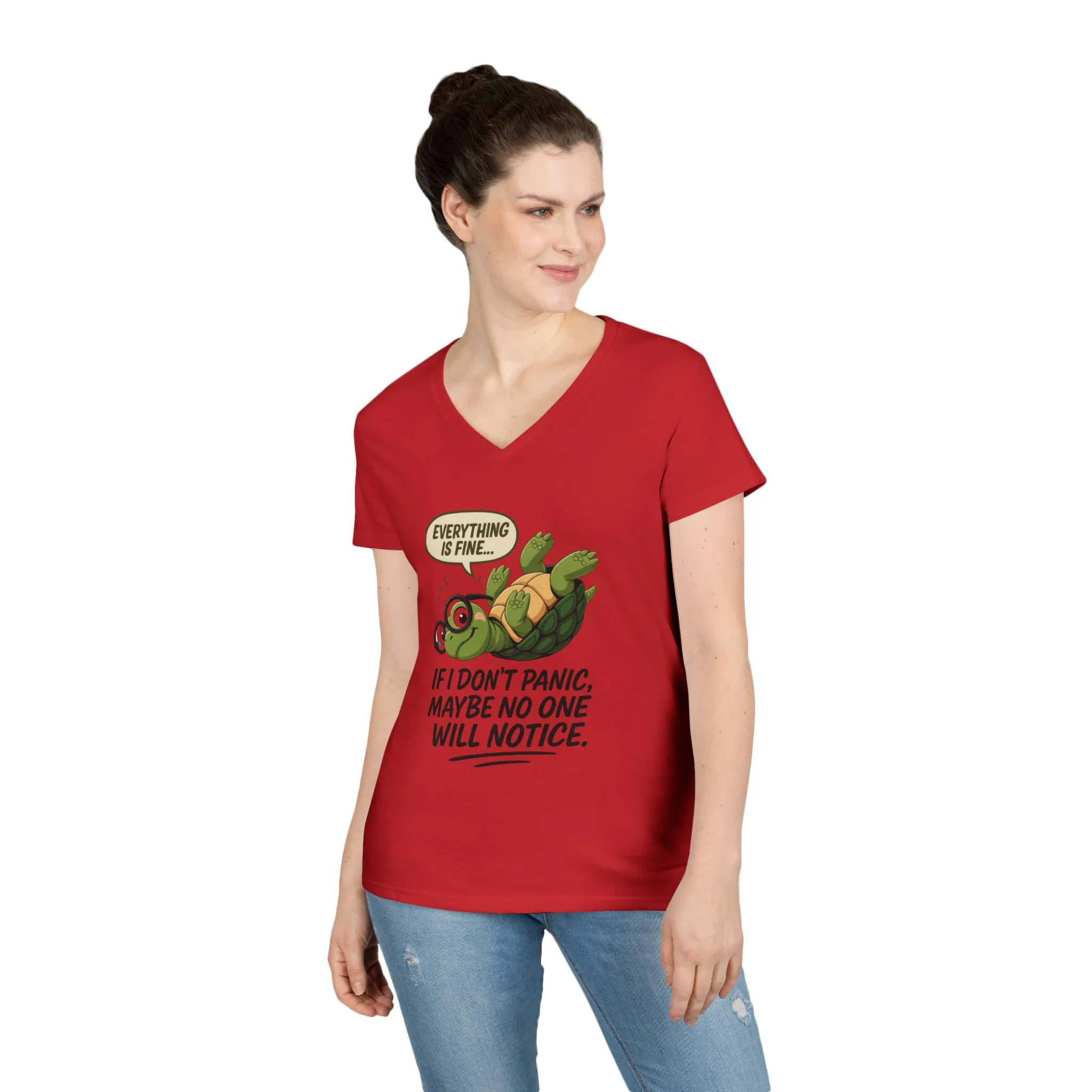 Cute & Comfy Turtle V-Neck T-Shirt, Everything is fine.. design, Gift for Animal Lovers, Casual Wear, Fun Quotes, Positive message tee - Image 27