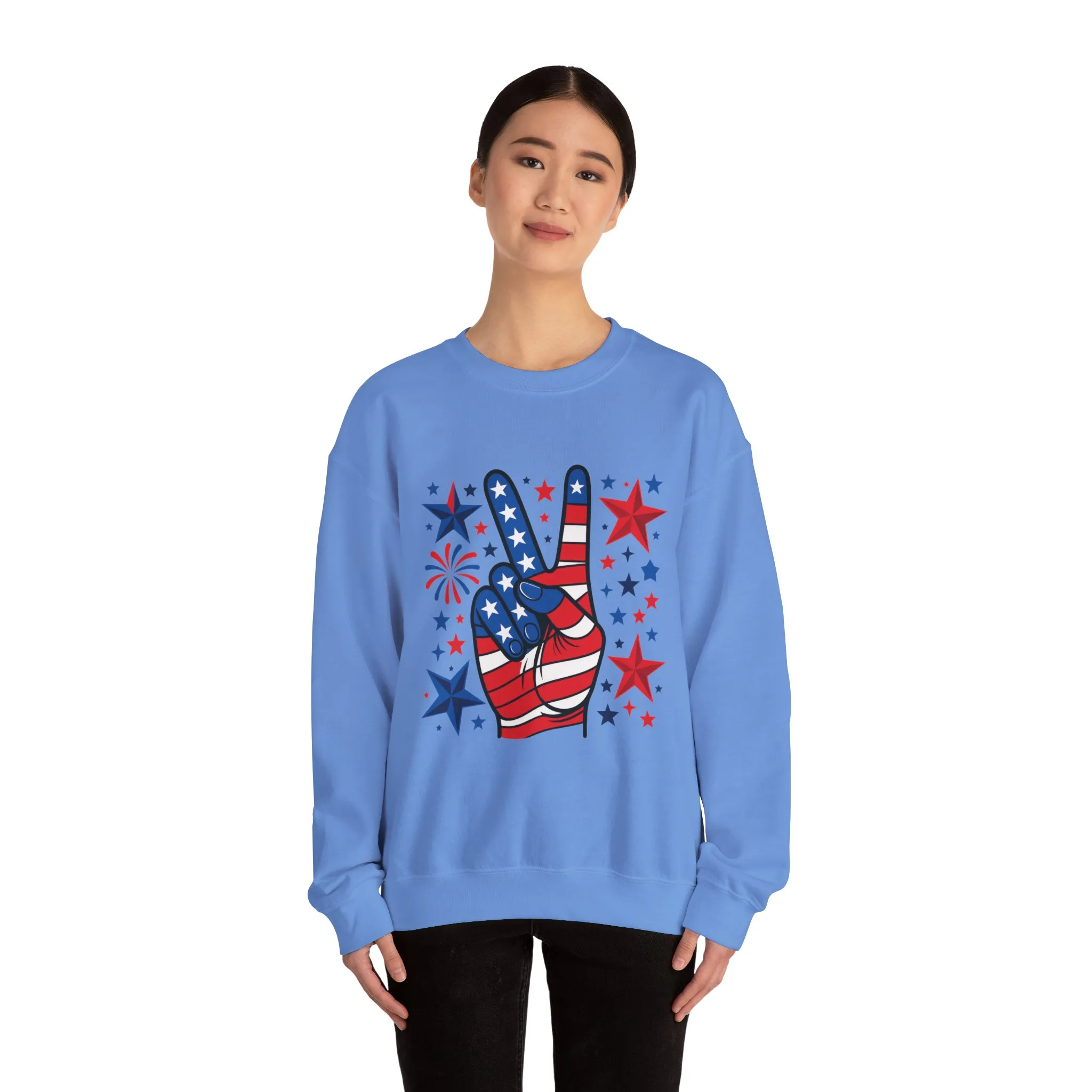 Patriotic Peace Crewneck Sweatshirt - Unisex Heavy Blend, 4th of July Clothing, Peace Sign Design, Casual Wear, Gift for Him/Her - Image 29