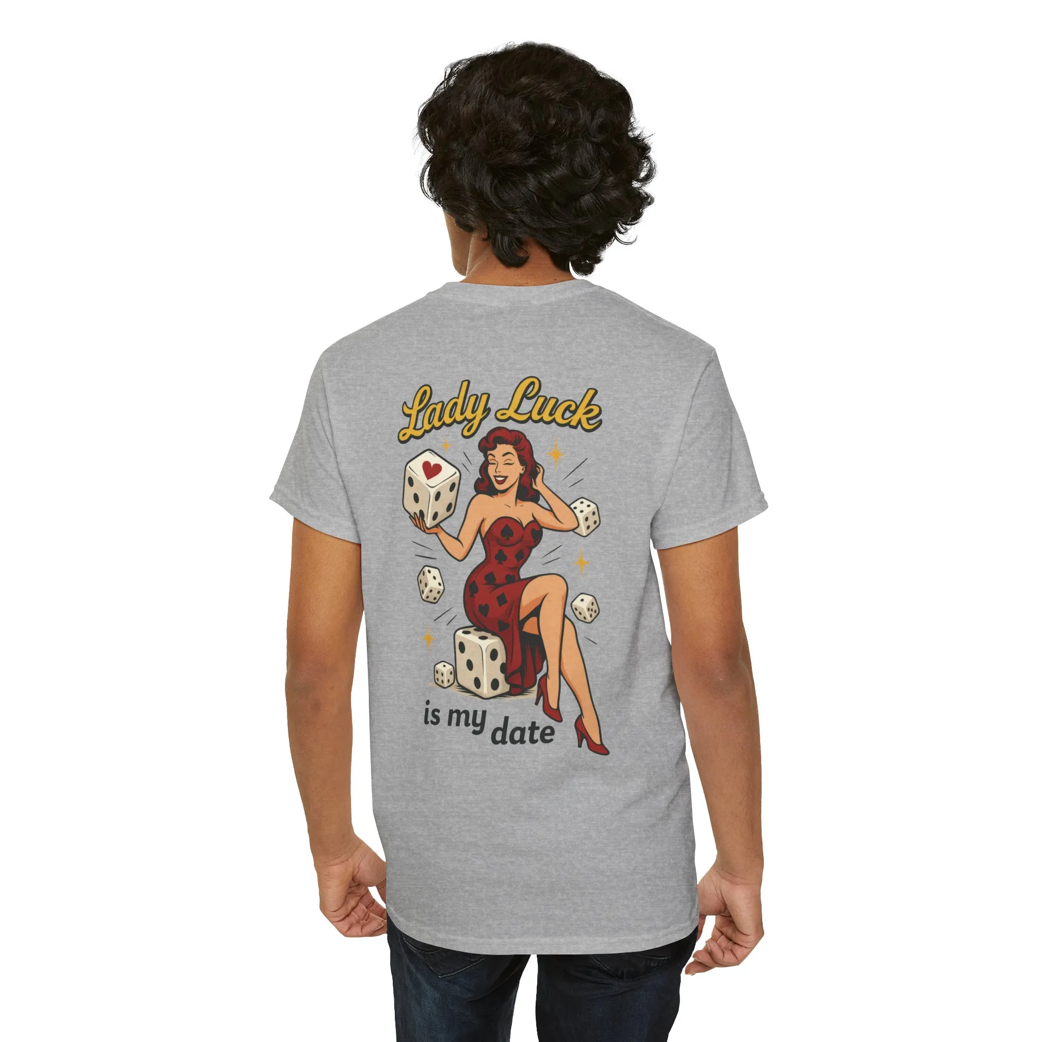 Lucky Me Tee, Retro Lady Luck Shirt for Men, Gambling & Dice Themed Tee, Vintage Pin-Up Vegas Gift, Good Luck Gifts, for Luck Enthusiasts - Image 7