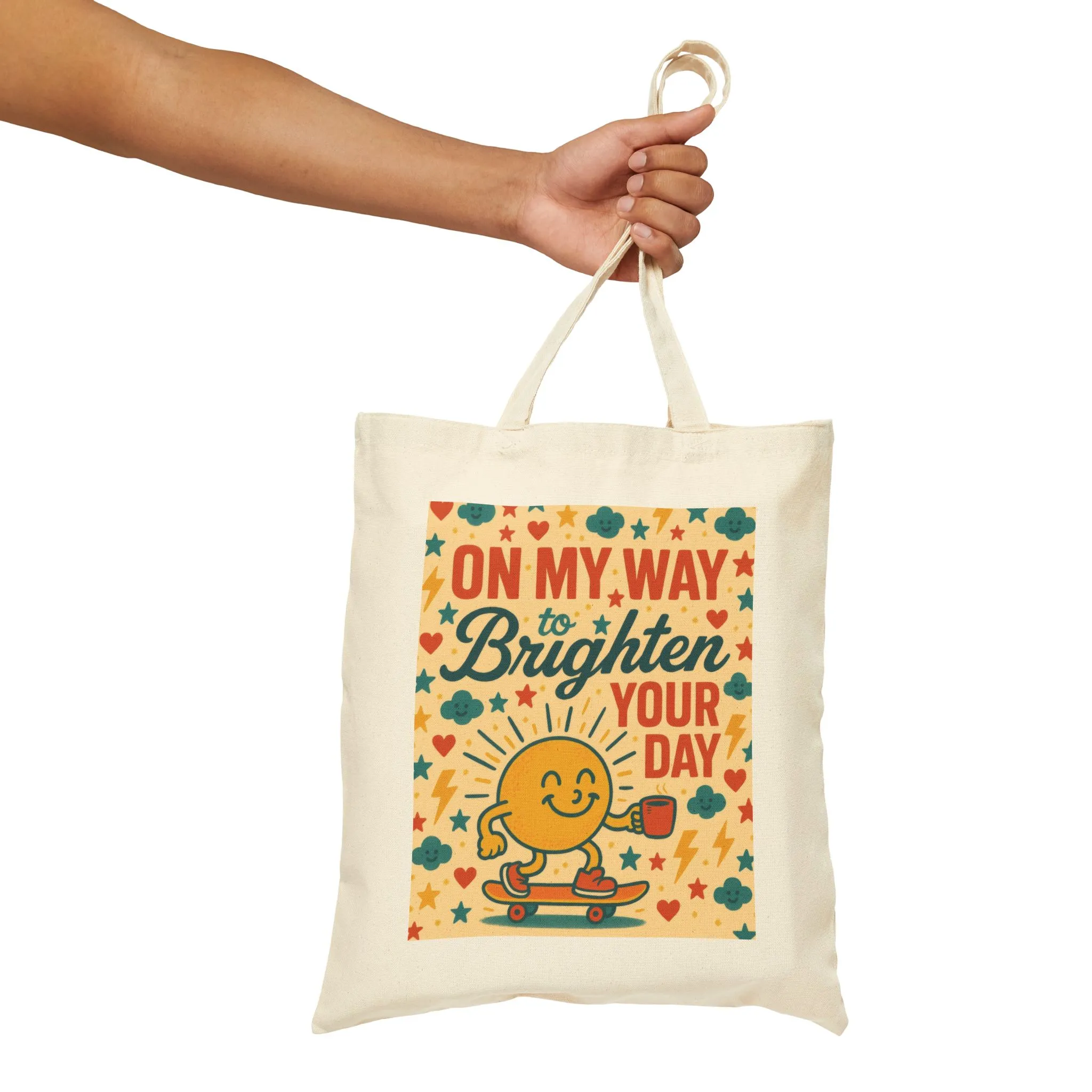 Brighten Your Day Cotton Canvas Tote Bag - Fun Grocery Bag, Eco-Friendly Gift, Beach Bag, Shopping Tote, Reusable Bag - Image 4