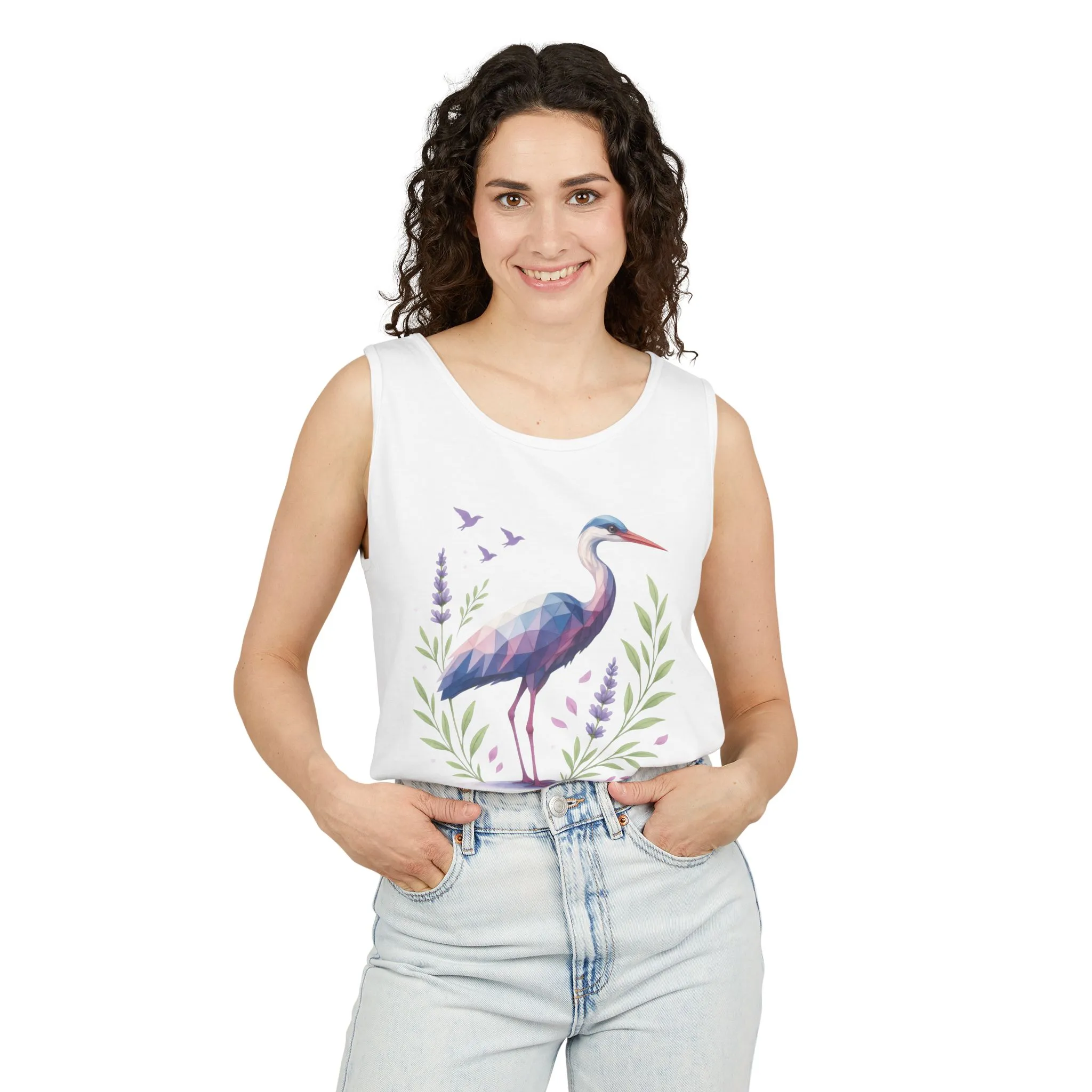 Polygonal Heron Graphic Tank, Womens Artistic Bird Summer Top, Geometric Crane, Bird Lovers Gift, Yoga Shirt, Fitness Apparel, Casual Wear - Image 5